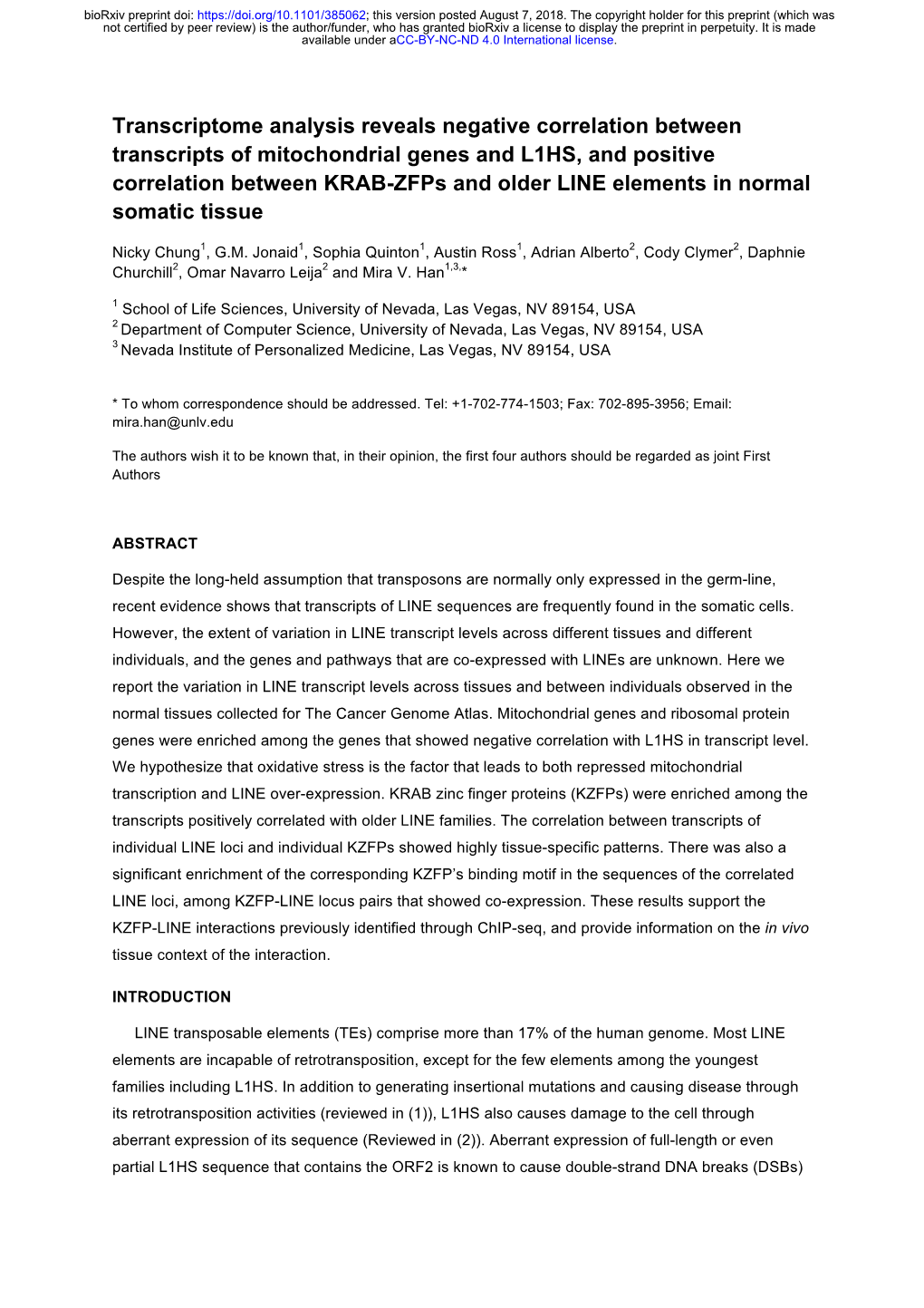 Transcriptome Analysis Reveals Negative Correlation Between