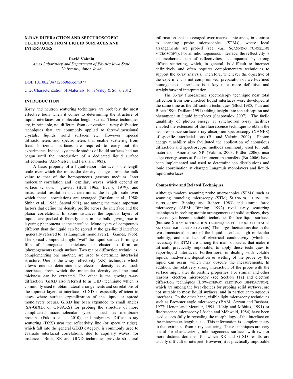 X-Ray Diffraction and Spectroscopic Techniques