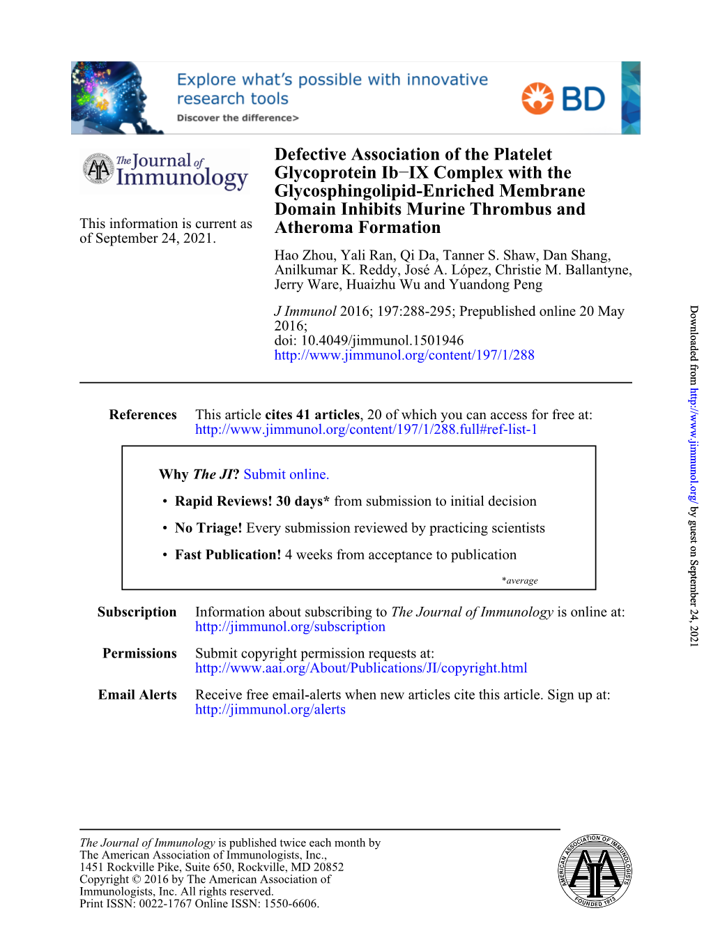 Defective Association of the Platelet Glycoprotein Ib–IX Complex with the Glycosphingolipid-Enriched Membrane Domain Inhibits Murine Thrombus and Atheroma Formation