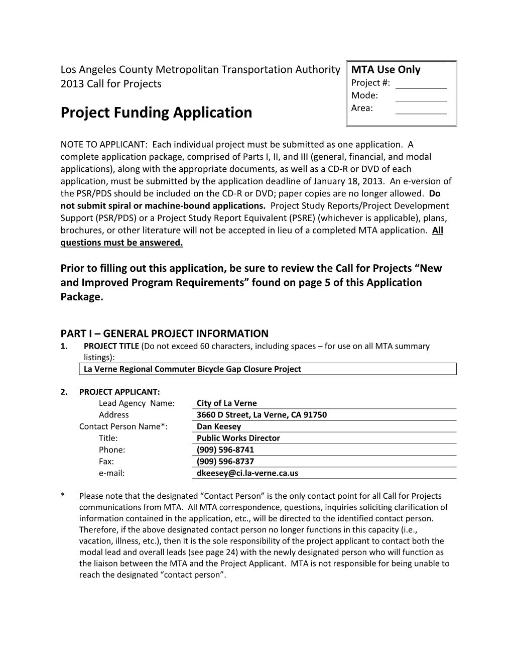 Project Funding Application