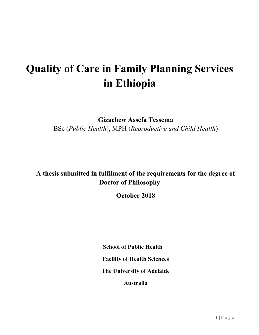 Quality of Care in Family Planning Services in Ethiopia