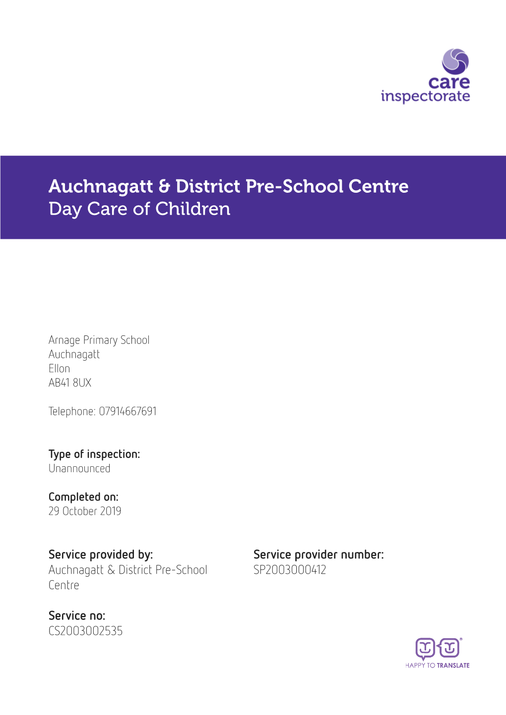 Auchnagatt & District Pre-School Centre Day Care of Children