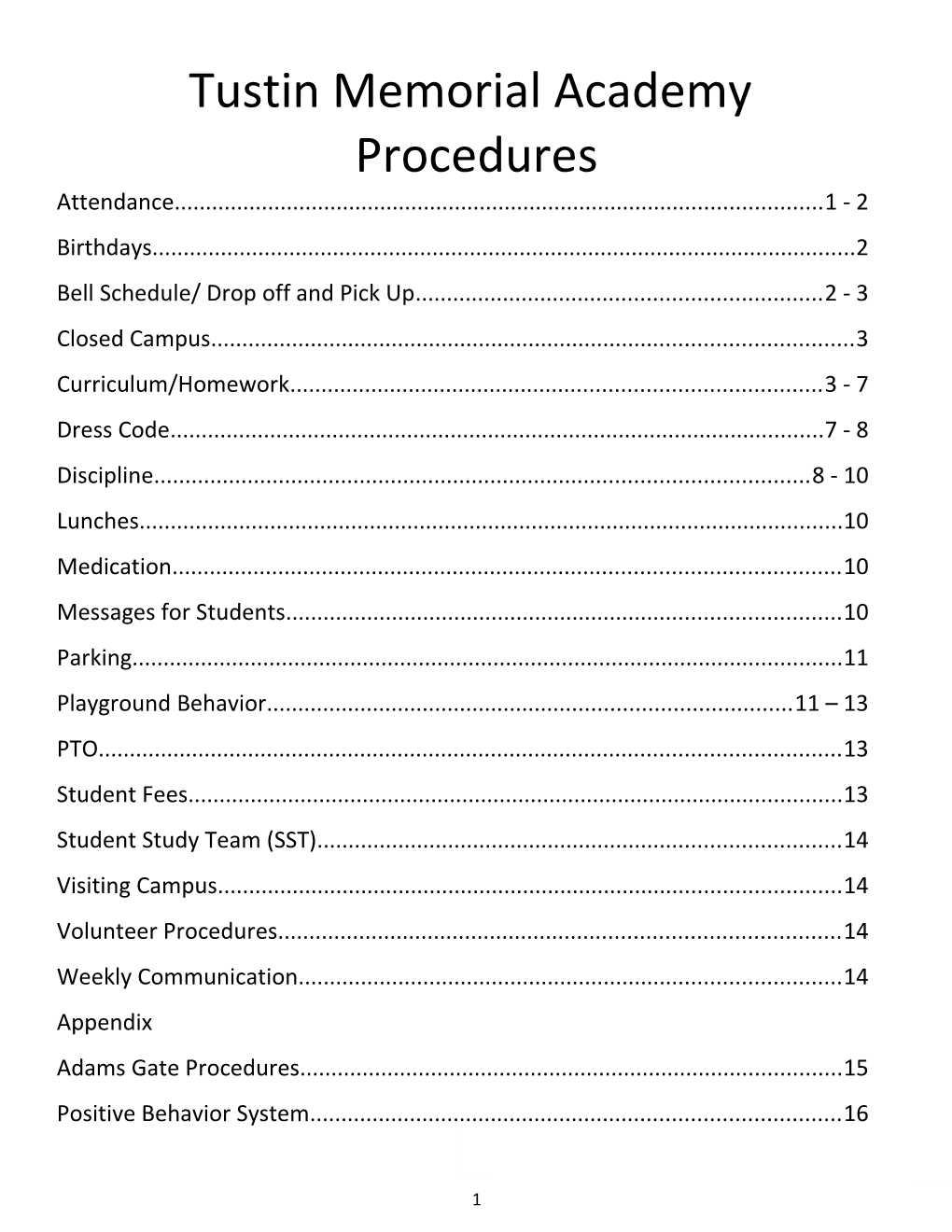 Tustin Memorial Academy Procedures