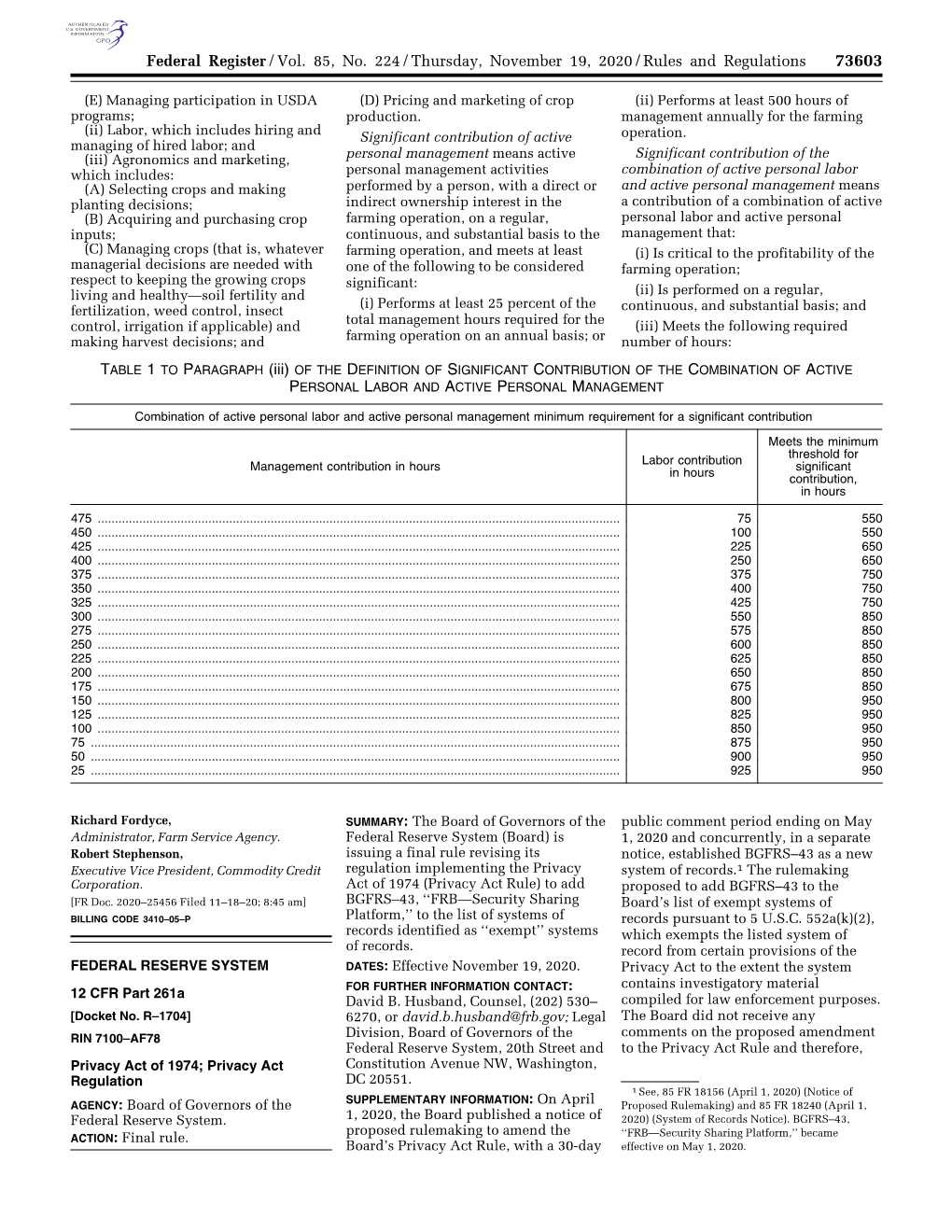 Federal Register/Vol. 85, No. 224/Thursday, November 19, 2020