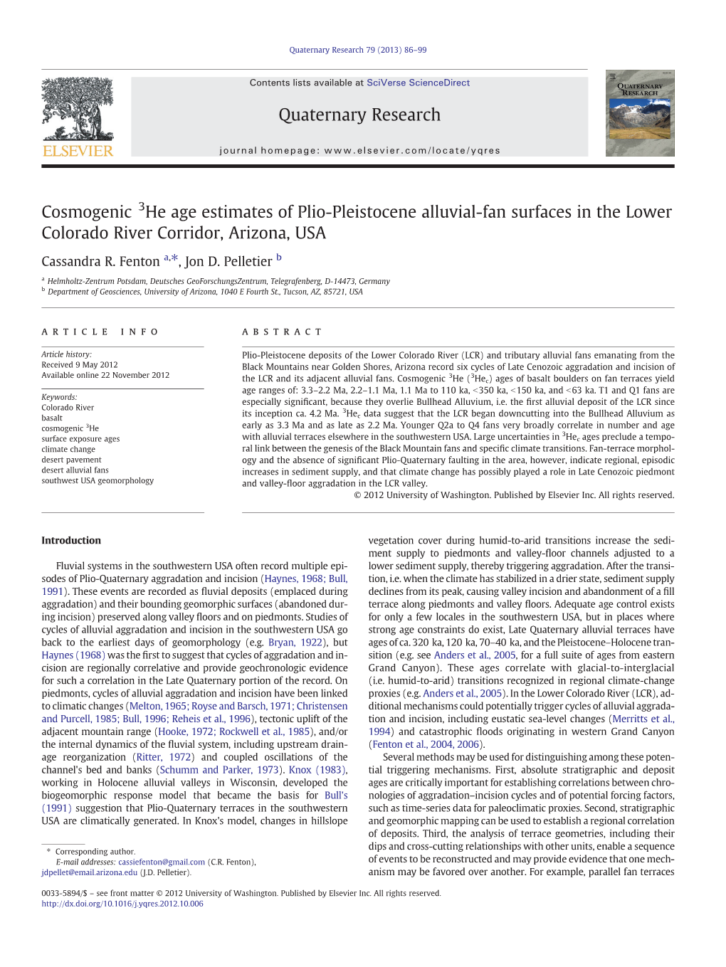 Cosmogenic 3He Age Estimates of Plio-Pleistocene Alluvial-Fan Surfaces in the Lower Colorado River Corridor, Arizona, USA