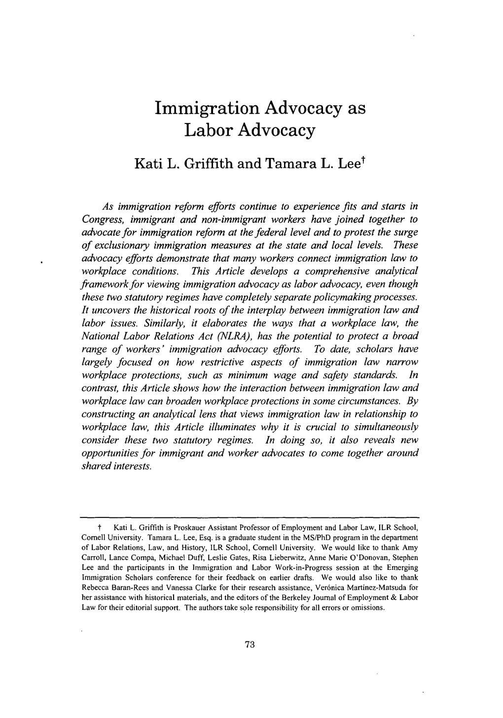 Immigration Advocacy As Labor Advocacy