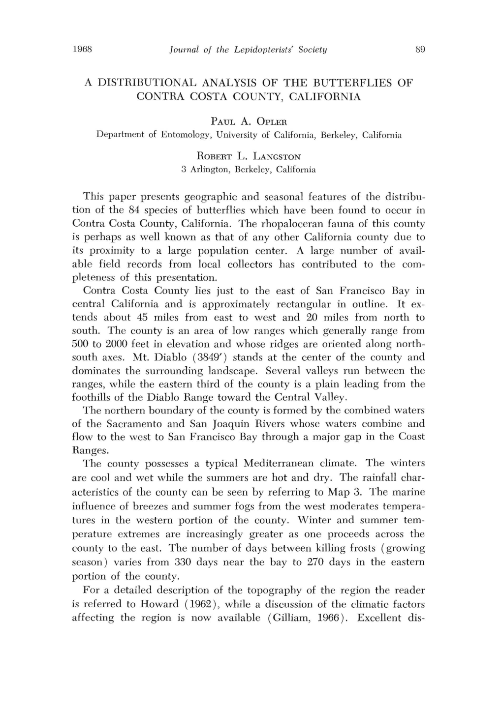 A Distributional Analysis of the Butterflies of Contra Costa County, California