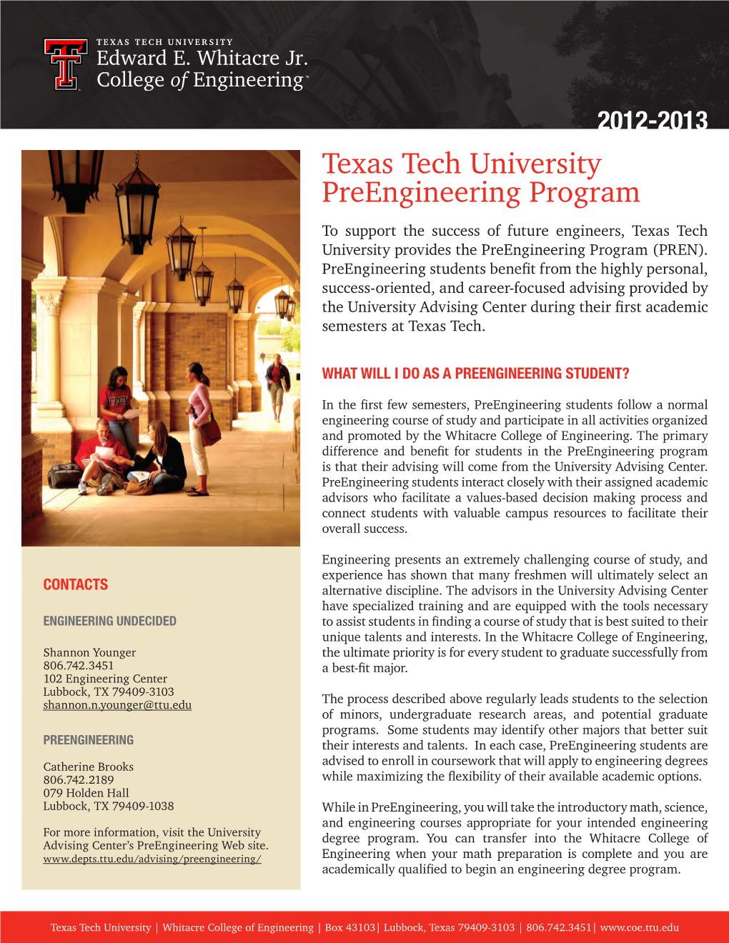 Texas Tech University Preengineering Program to Support the Success of Future Engineers, Texas Tech University Provides the Preengineering Program (PREN)