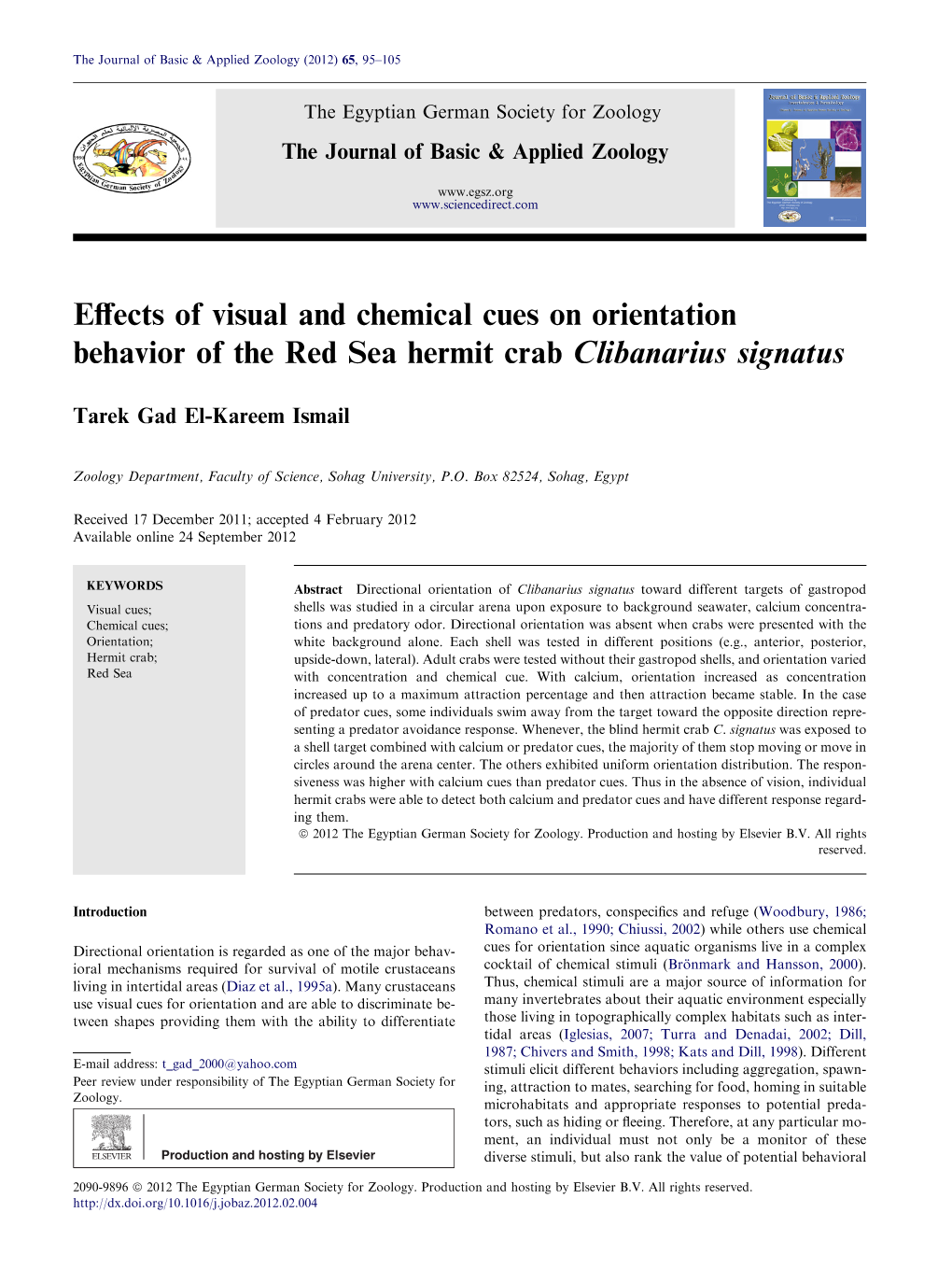 Effects of Visual and Chemical Cues on Orientation Behavior of the Red Sea