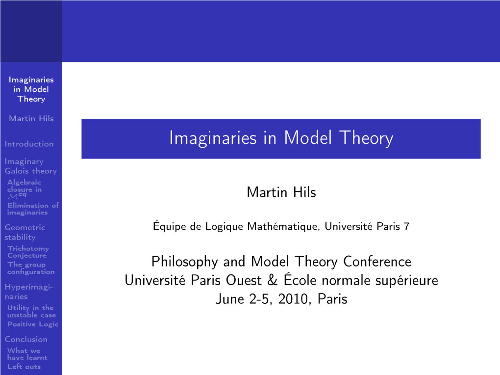 Imaginaries in Model Theory