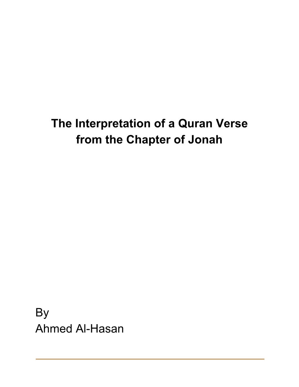 The Interpretation of a Quran Verse from the Chapter of Jonah