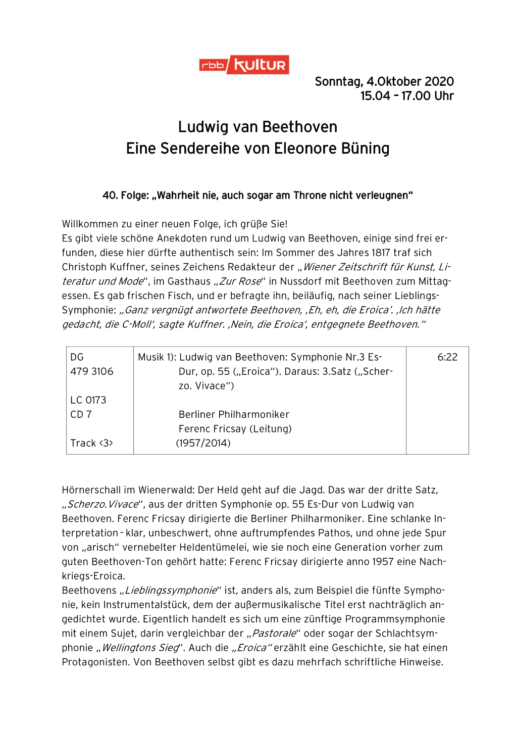 Ludwig Van Beethoven Eine Sendereihe Von Eleonore Büning