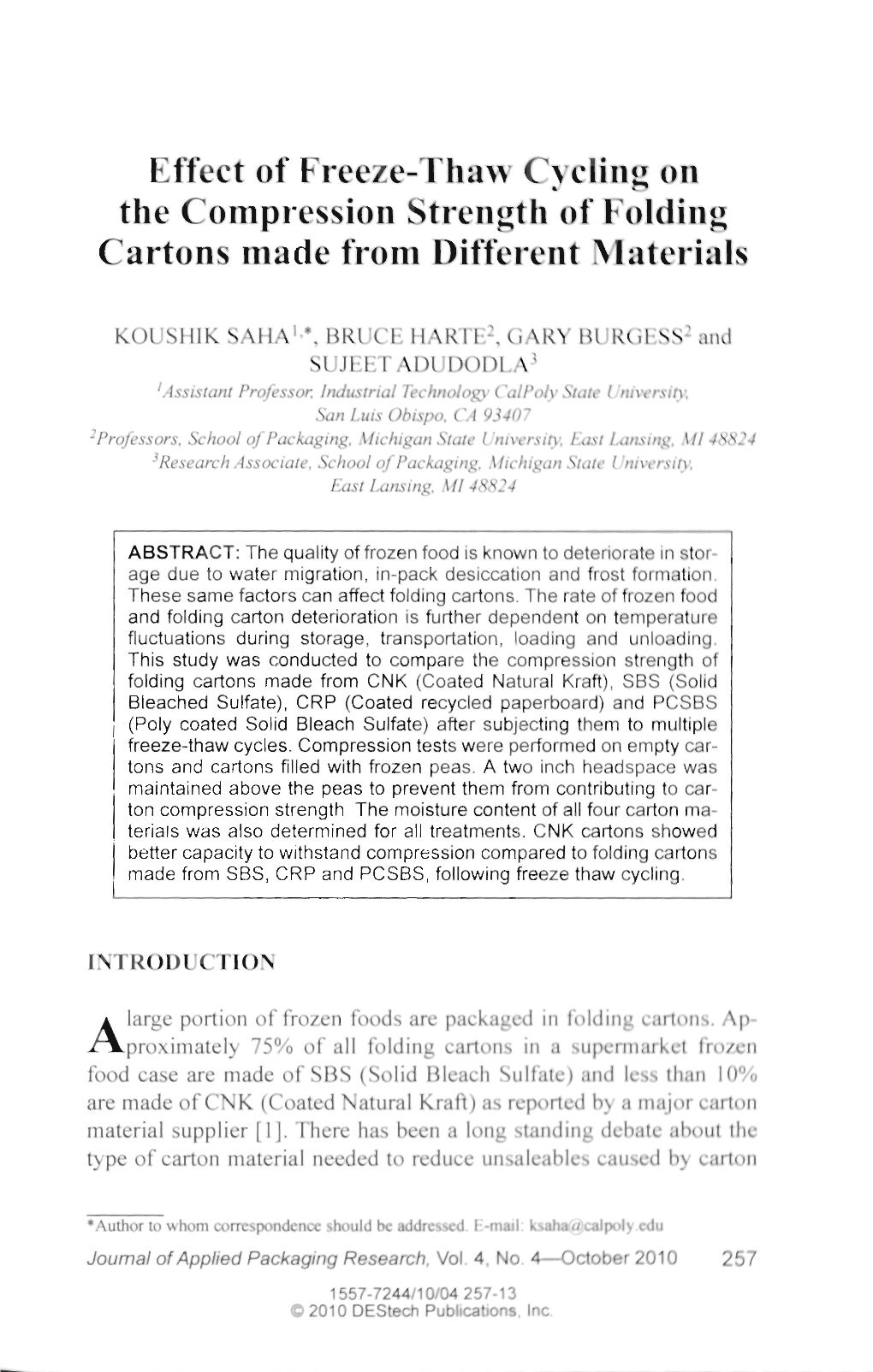 Effect of Freeze-Thaw Cycling on the Compression Strength of Folding