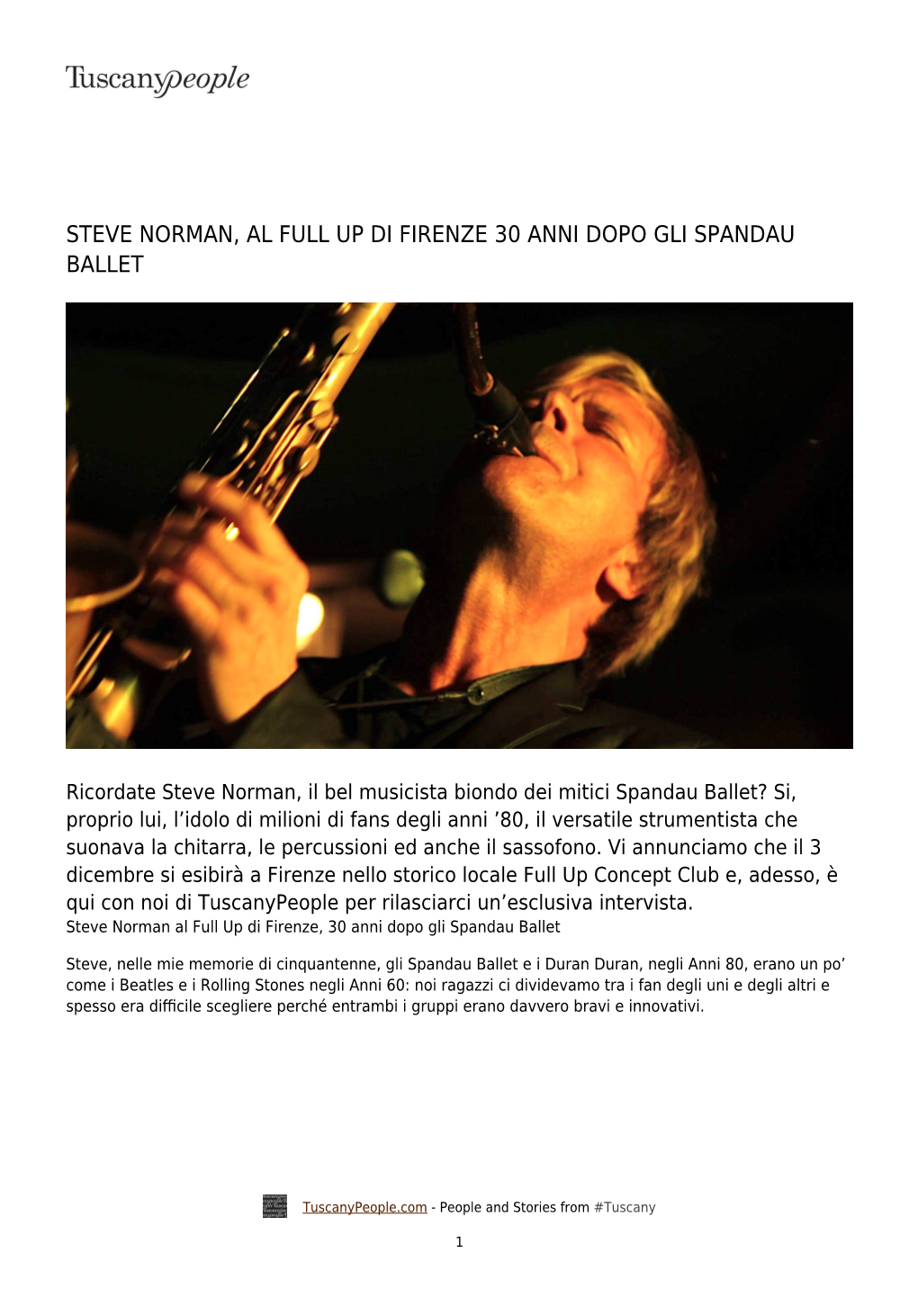 Steve Norman, Al Full up Di Firenze 30 Anni Dopo Gli Spandau Ballet