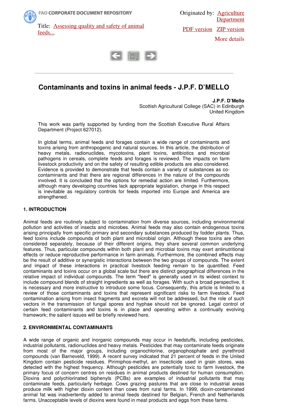 Contaminants and Toxins in Animal Feeds - J.P.F