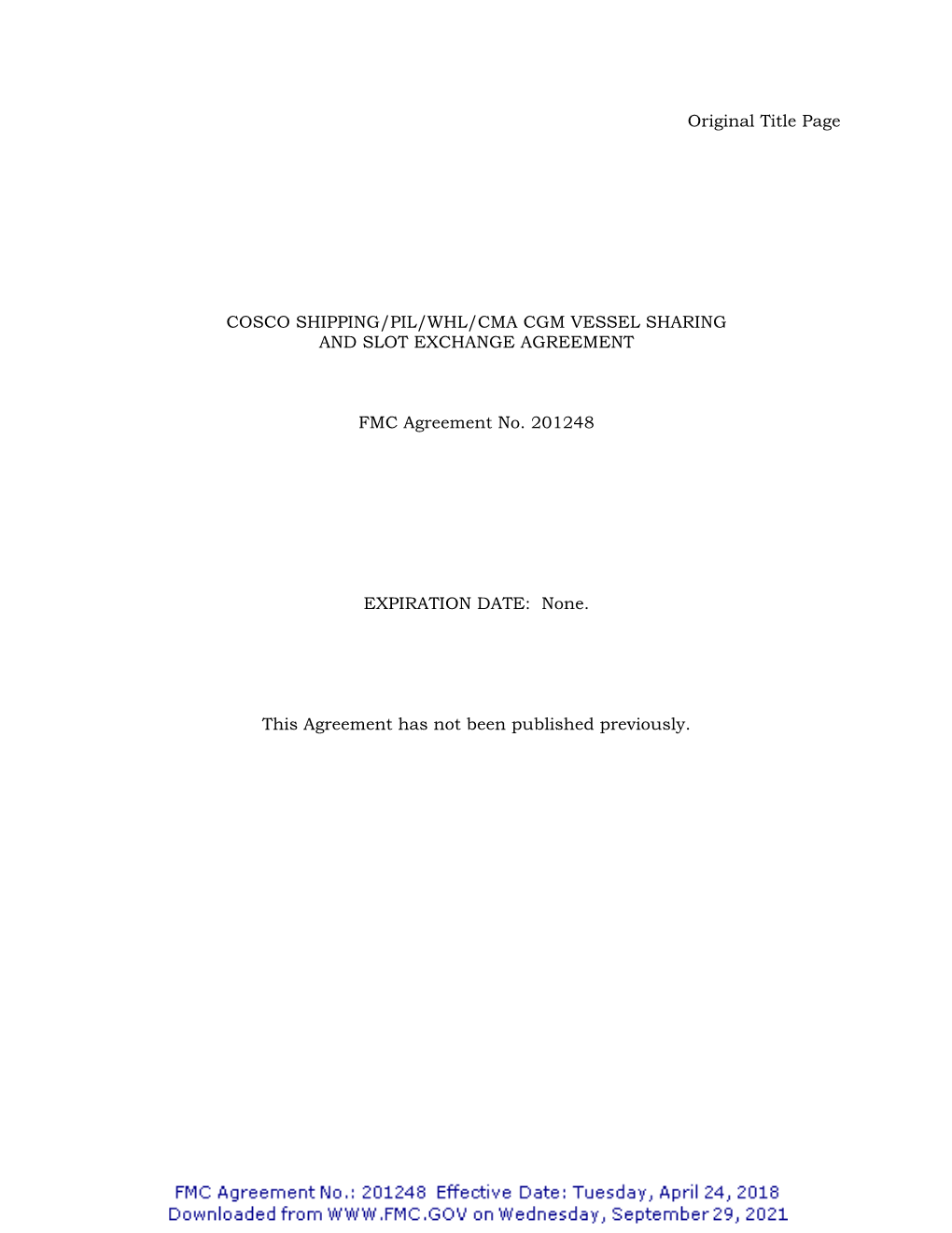 Original Title Page COSCO SHIPPING/PIL/WHL/CMA CGM VESSEL