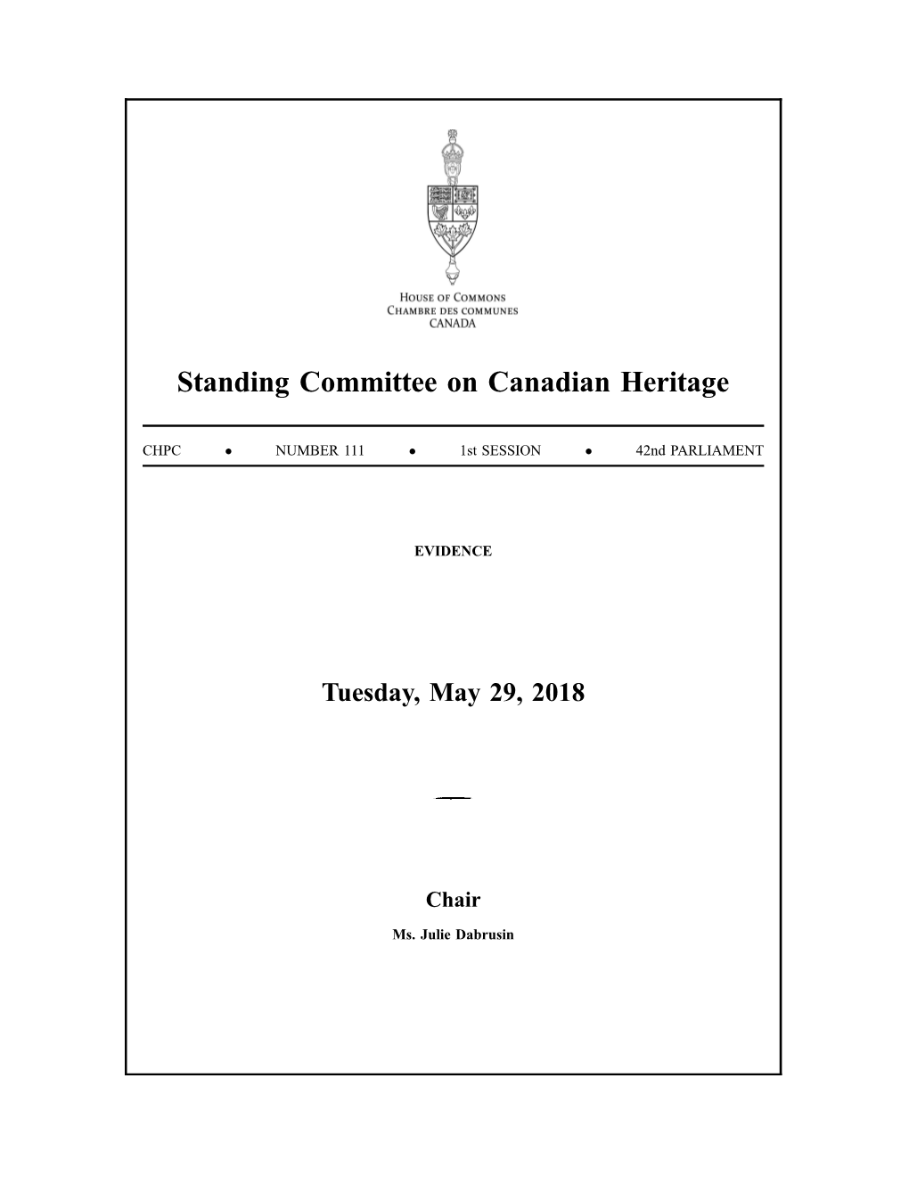 Standing Committee on Canadian Heritage