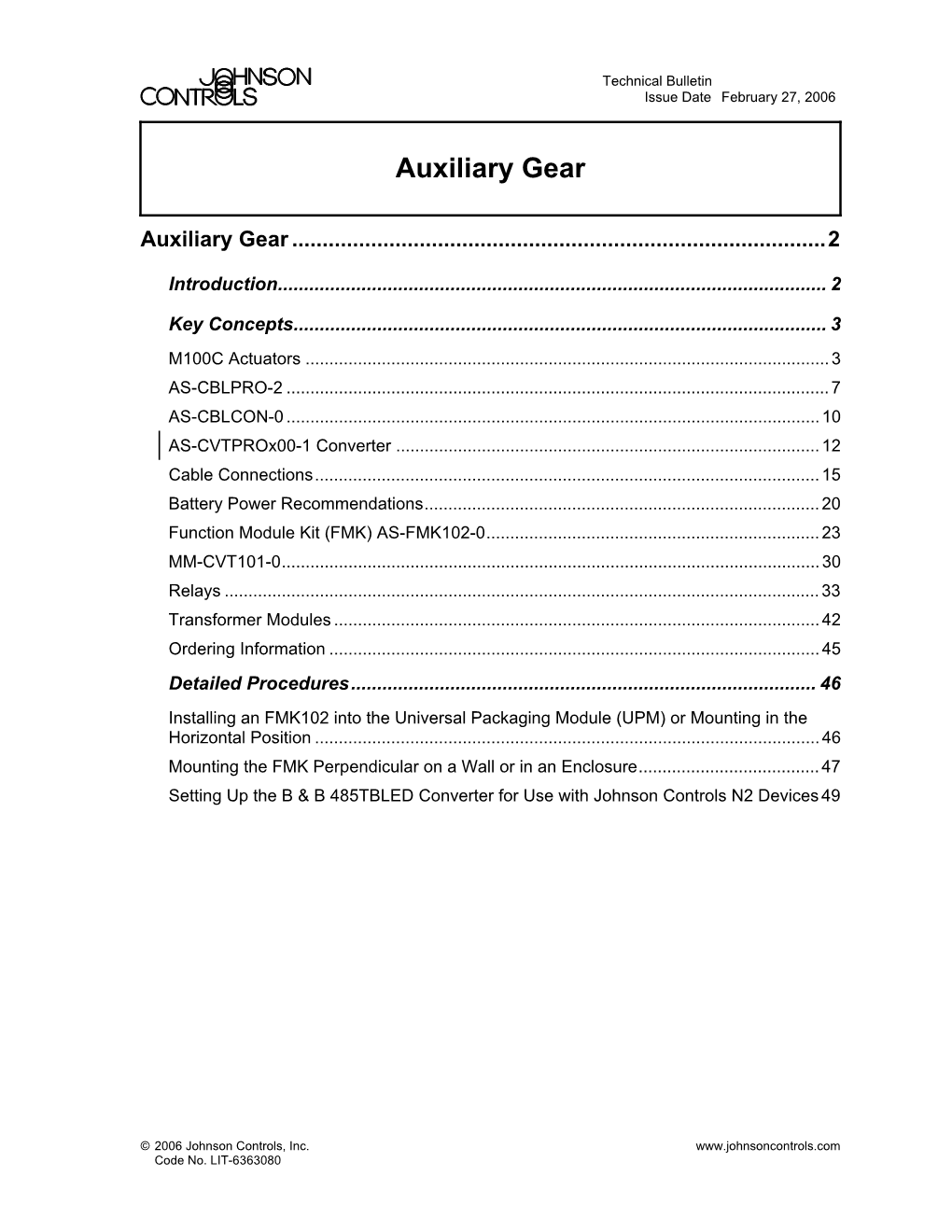 Auxiliary Gear Technical Bulletin