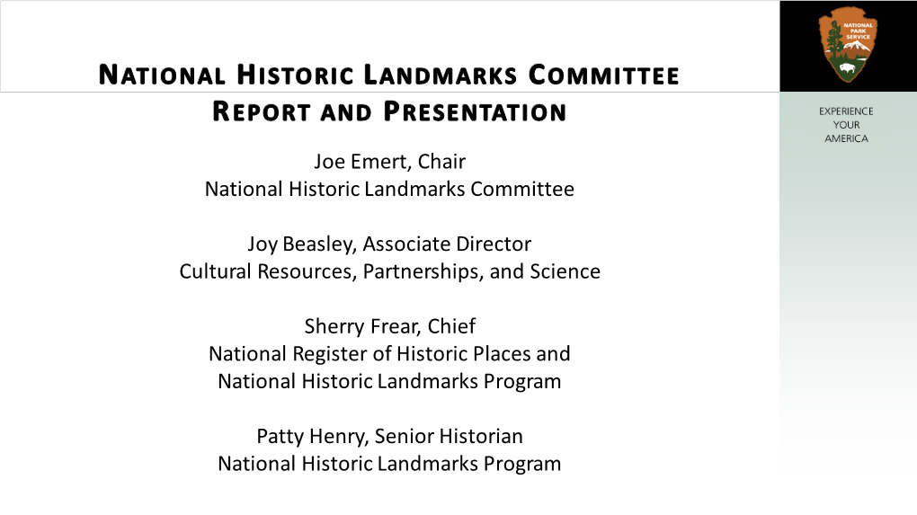 National Historic Landmarks Committee Report
