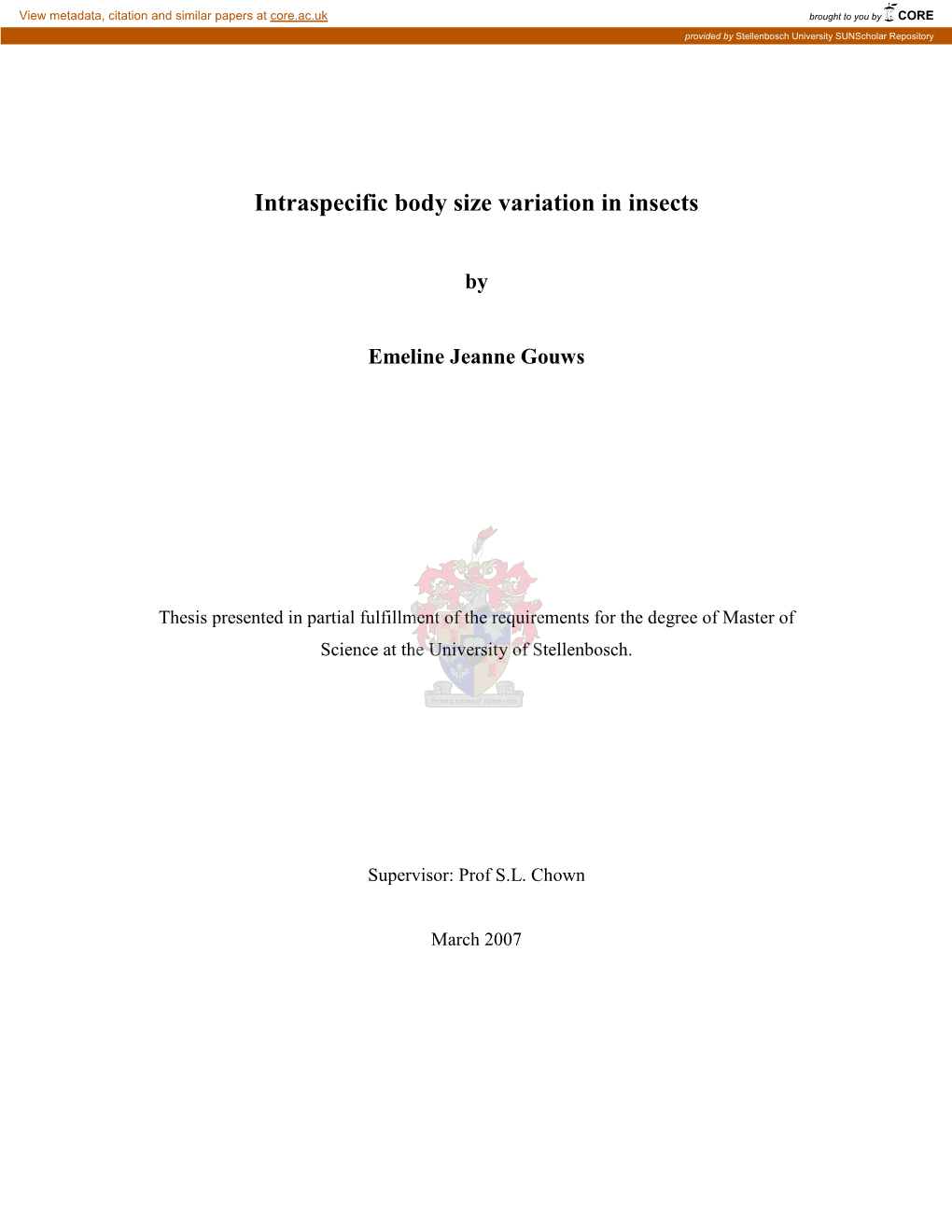 Intraspecific Body Size Variation in Insects