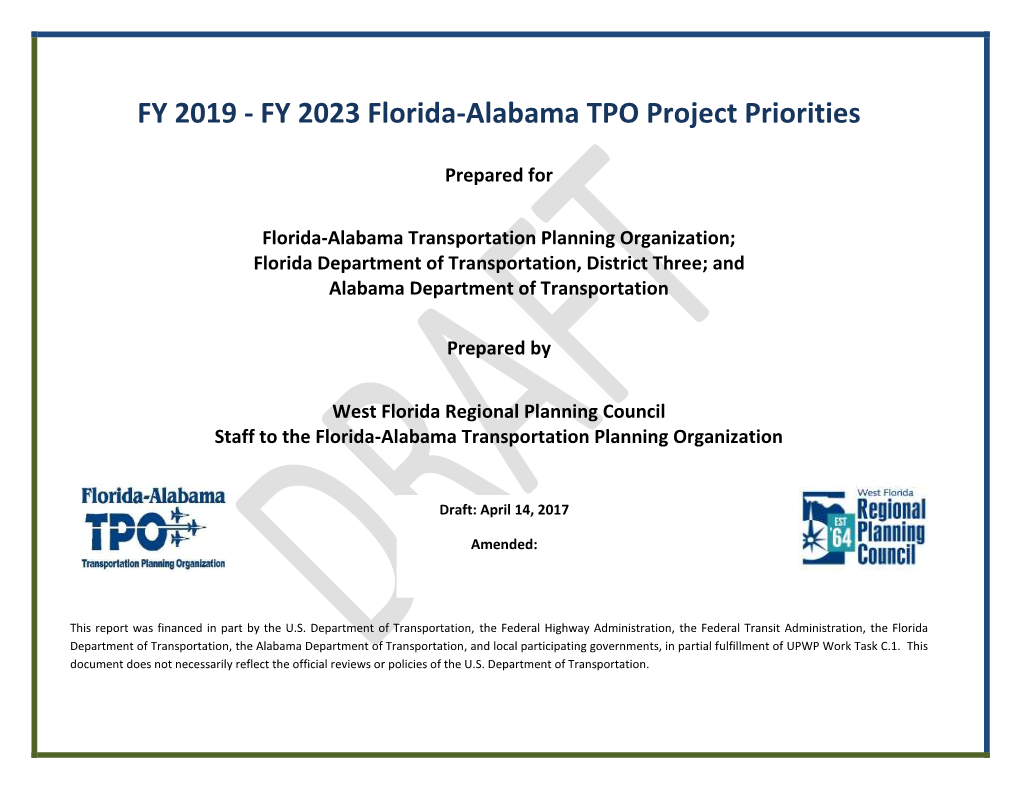 FY 2023 Florida-Alabama TPO Project Priorities