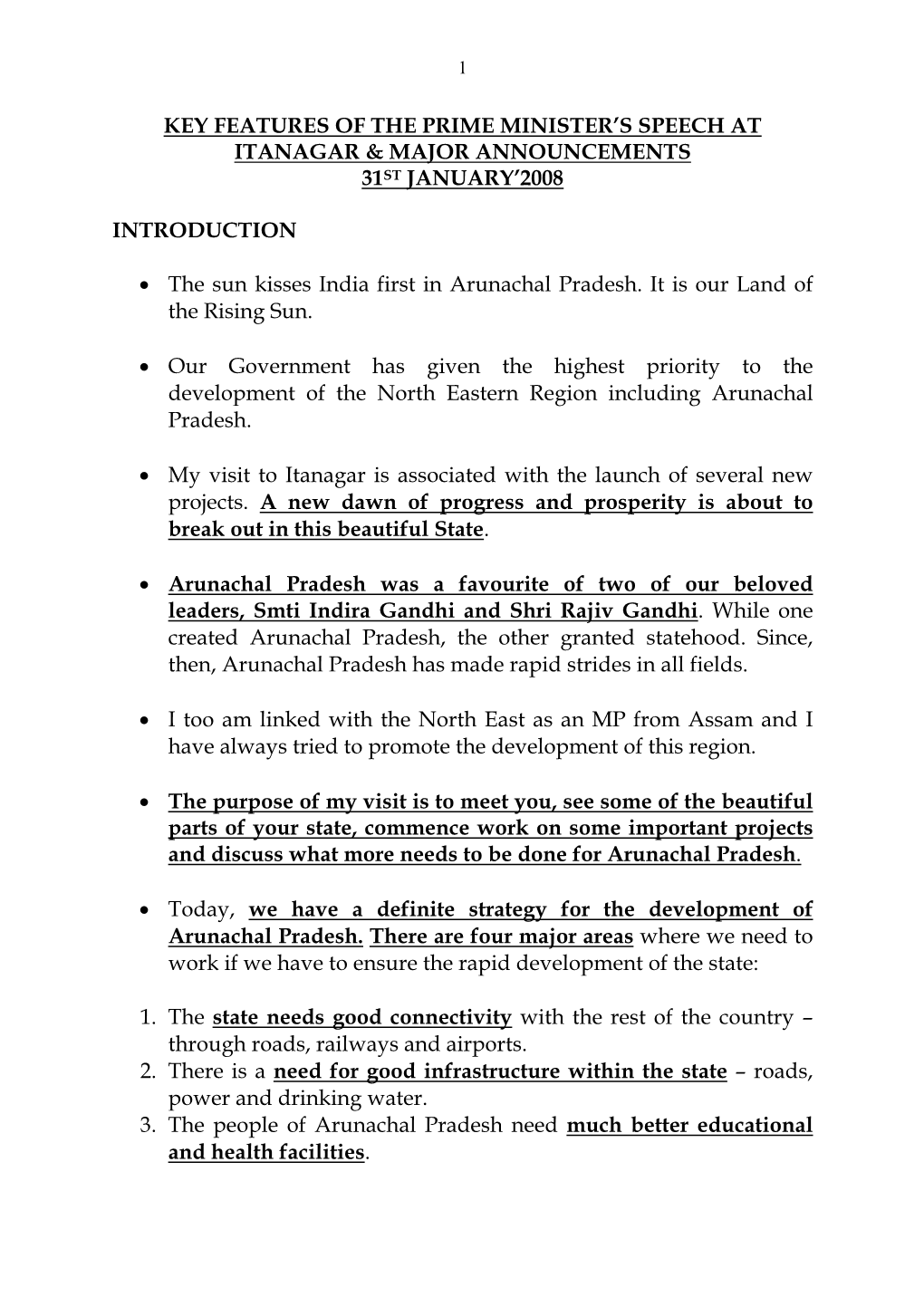 Key Features of the Prime Minister's Speech.Pdf