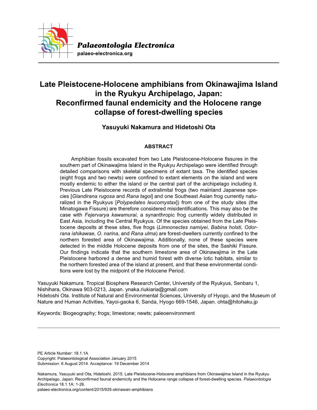 Late Pleistocene-Holocene Amphibians