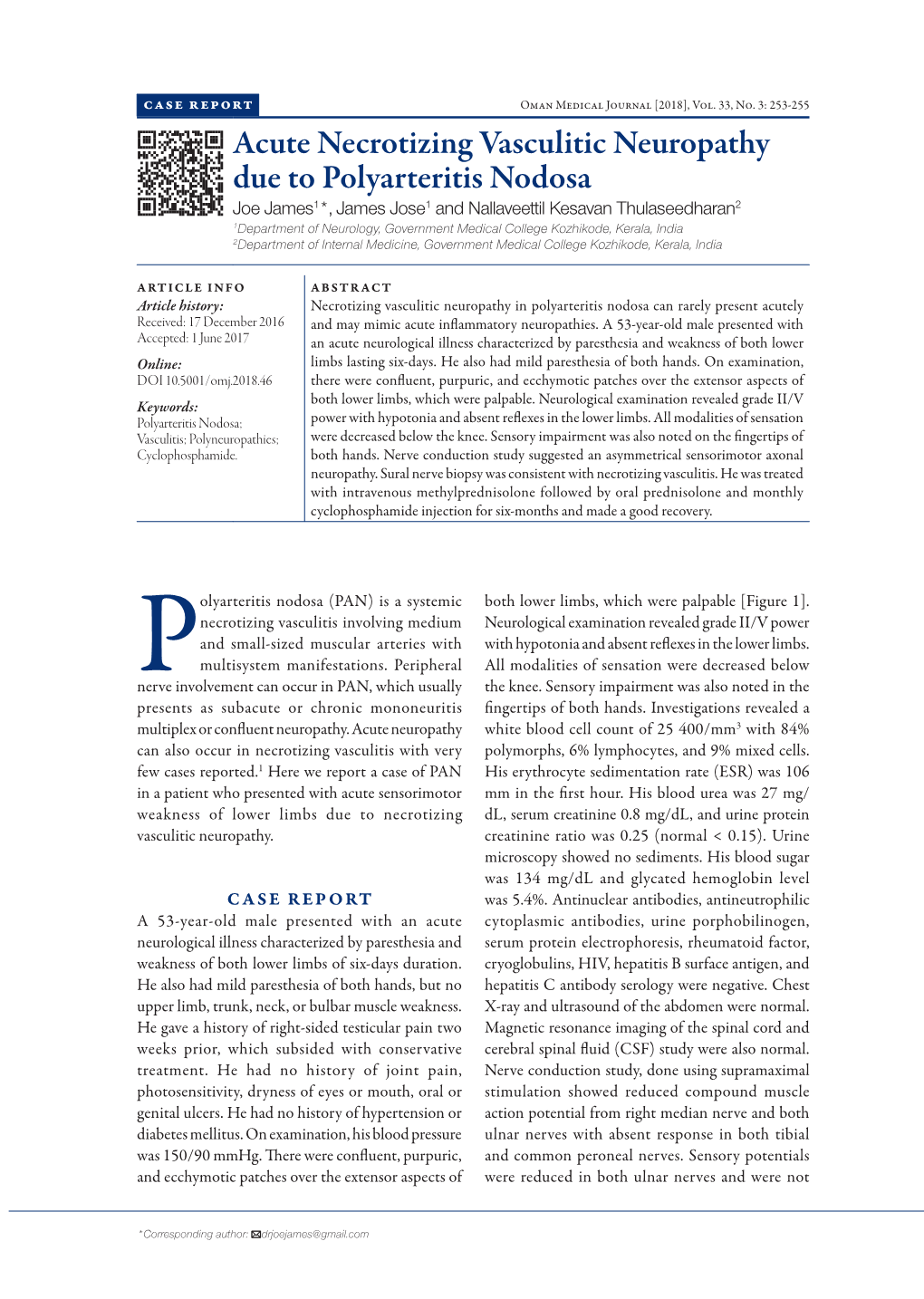 Acute Necrotizing Vasculitic Neuropathy Due to Polyarteritis