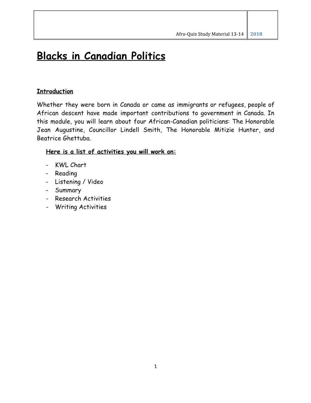 Blacks in Canadian Politics