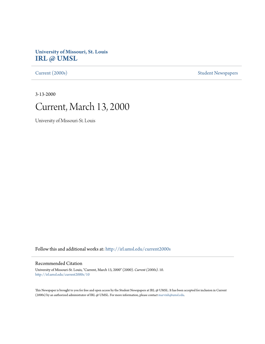 Current, March 13, 2000 University of Missouri-St