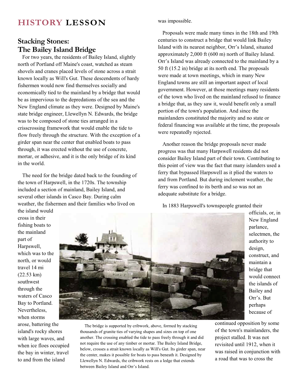 HISTORY LESSON Stacking Stones: the Bailey Island Bridge