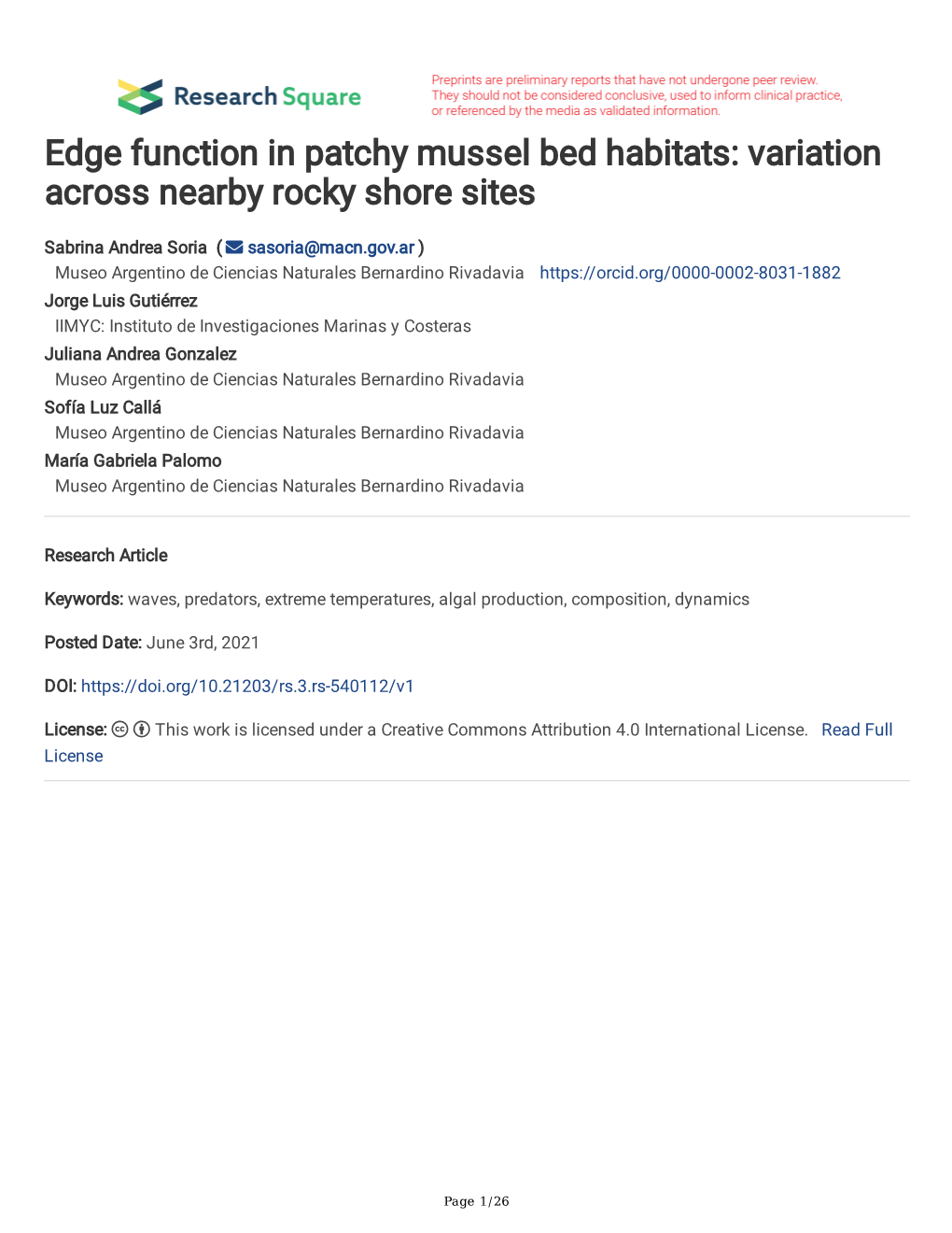 Edge Function in Patchy Mussel Bed Habitats: Variation Across Nearby Rocky Shore Sites