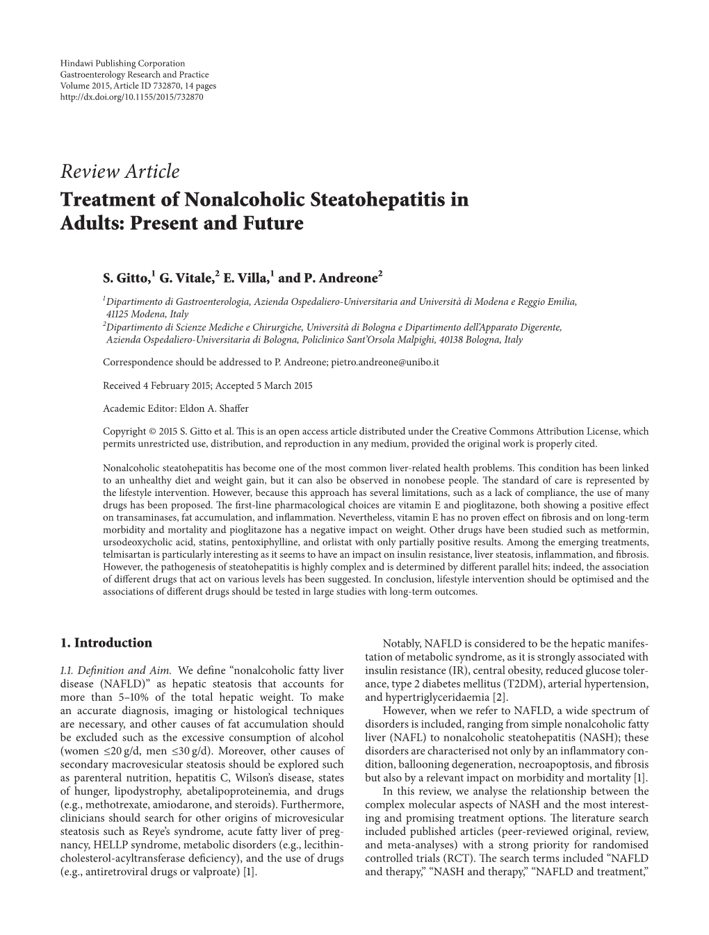 Review Article Treatment of Nonalcoholic Steatohepatitis in Adults: Present and Future