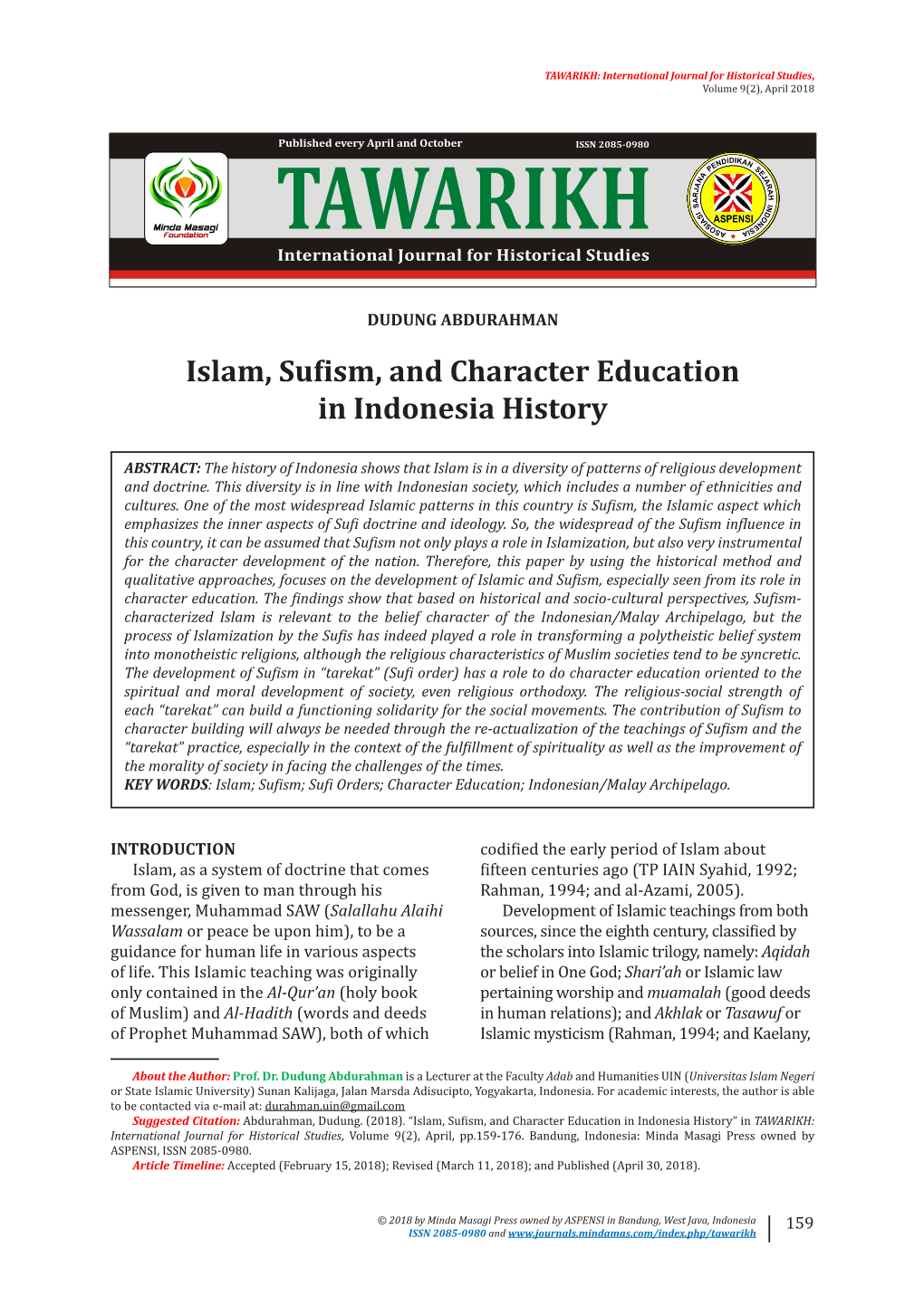 Islam, Sufism, and Character Education in Indonesia History