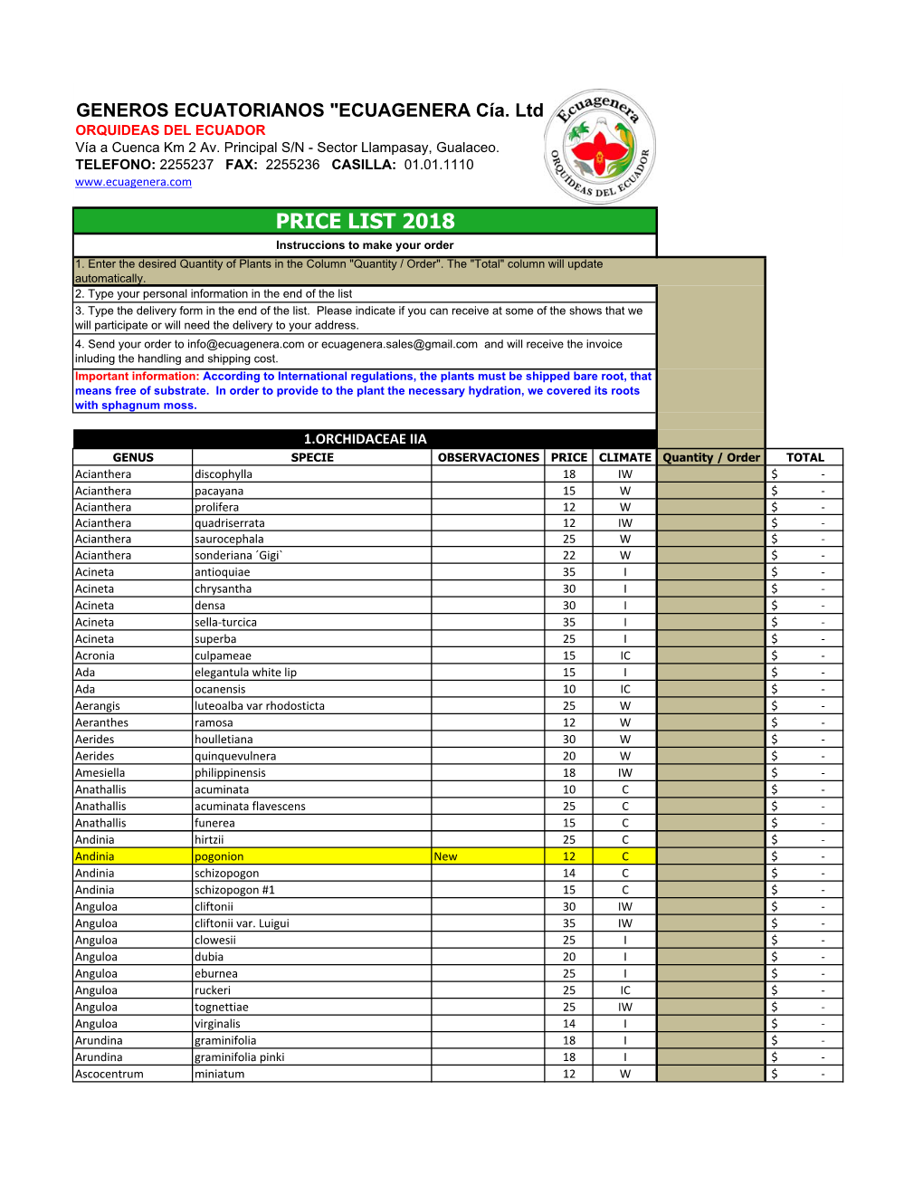 Eucuagenera Plant List