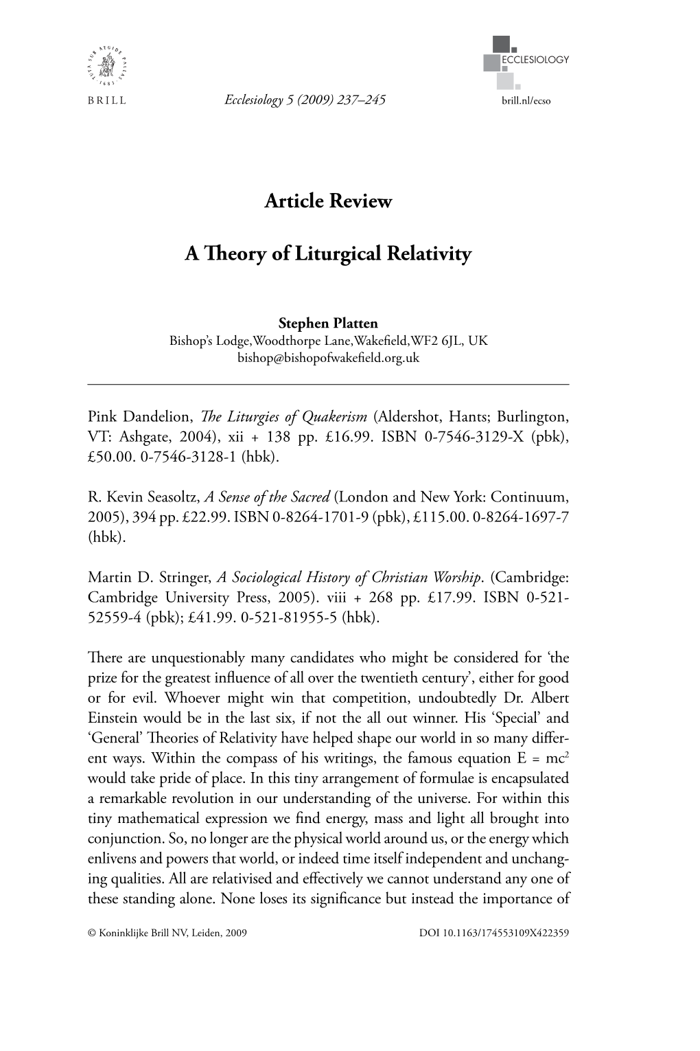 Article Review a Theory of Liturgical Relativity