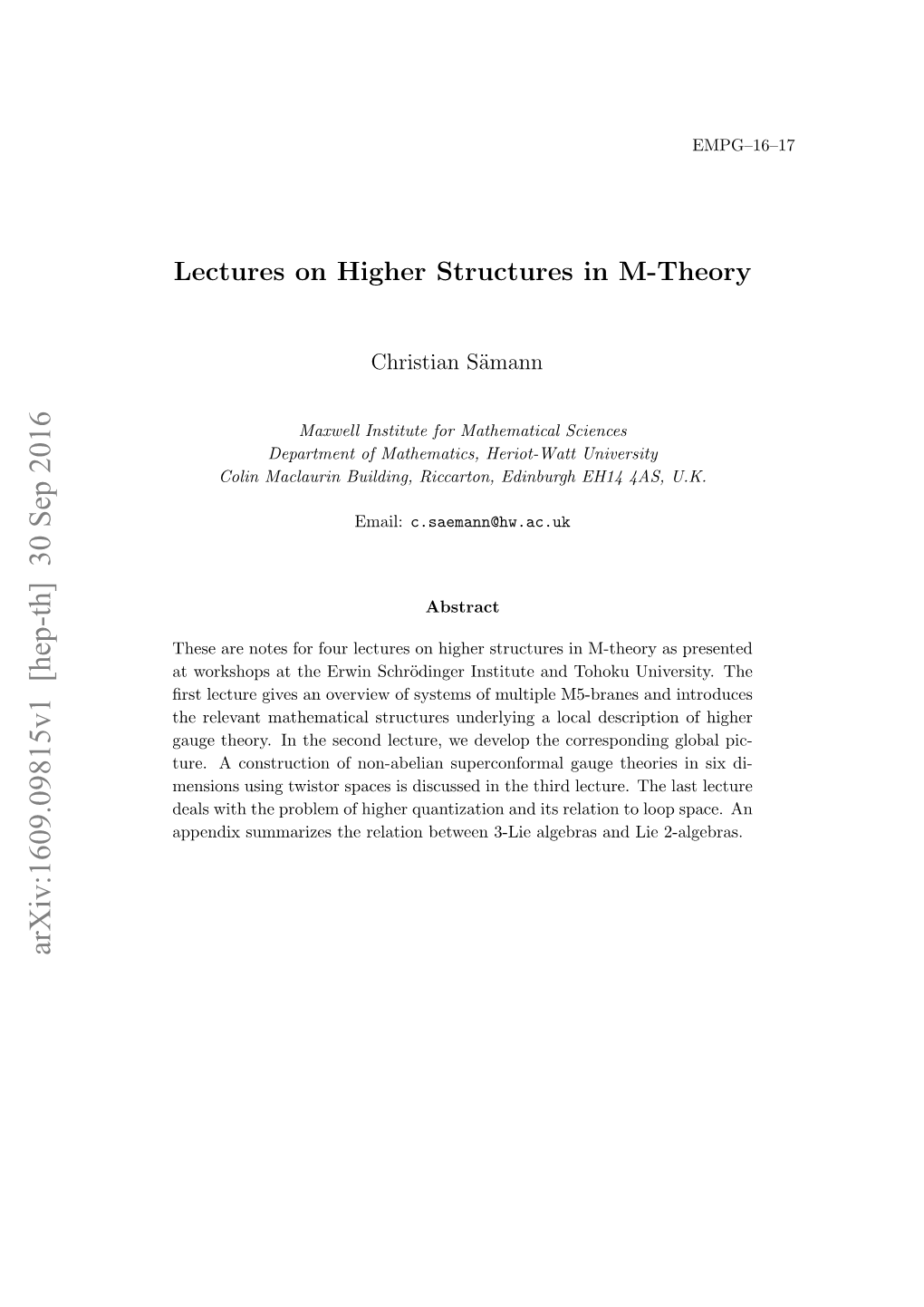 Lectures on Higher Structures in M-Theory