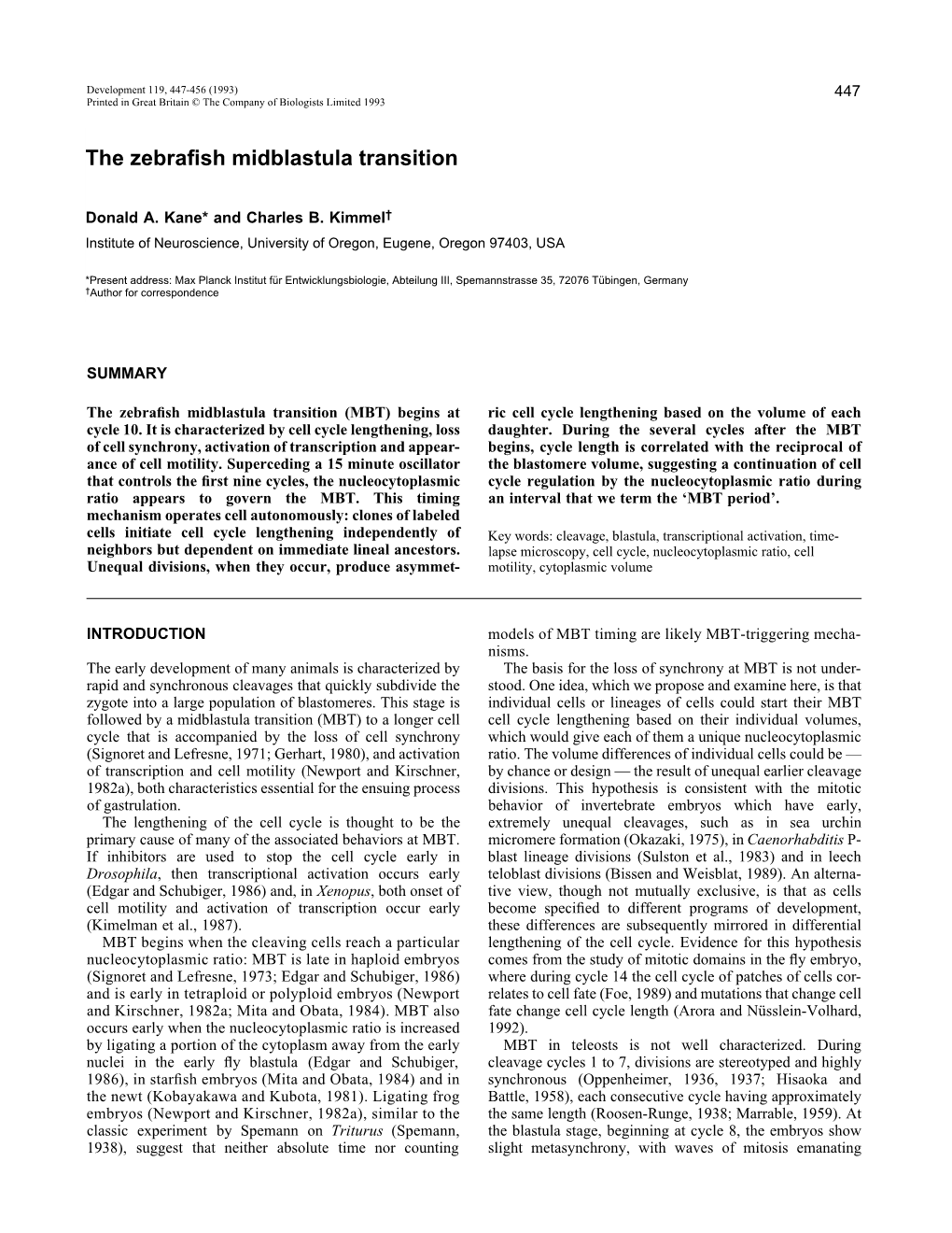 The Zebrafish Midblastula Transition