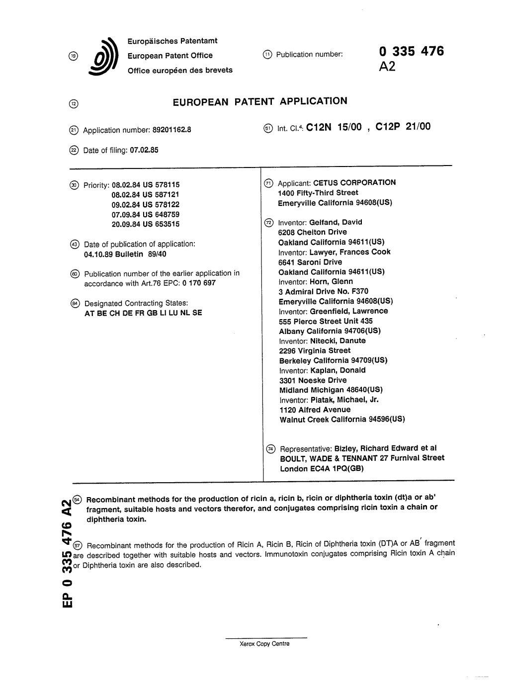 Recombinant Methods for the Production of Ricin A, Ricin B, Ricin Or