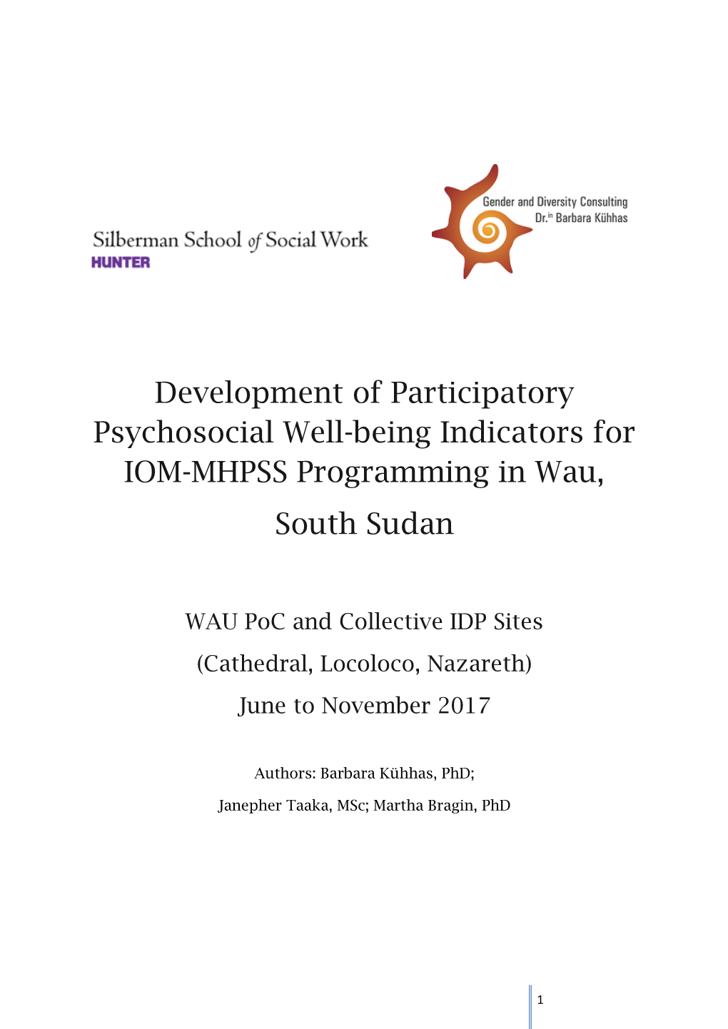 Development of Participatory Psychosocial Well-Being Indicators for IOM-MHPSS Programming in Wau, South Sudan
