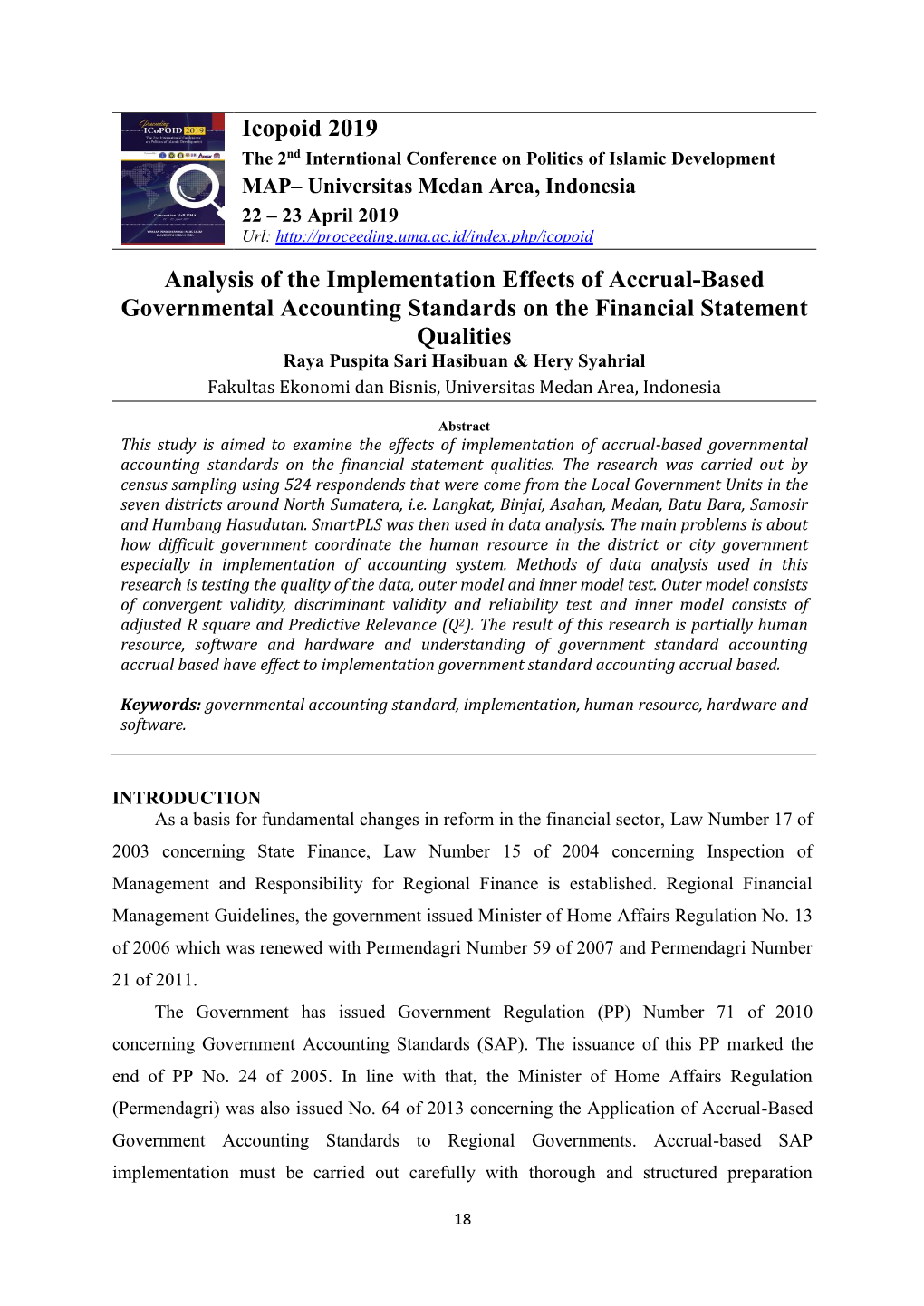 Icopoid 2019 Analysis of the Implementation Effects of Accrual-Based Governmental Accounting Standards on the Financial Statemen