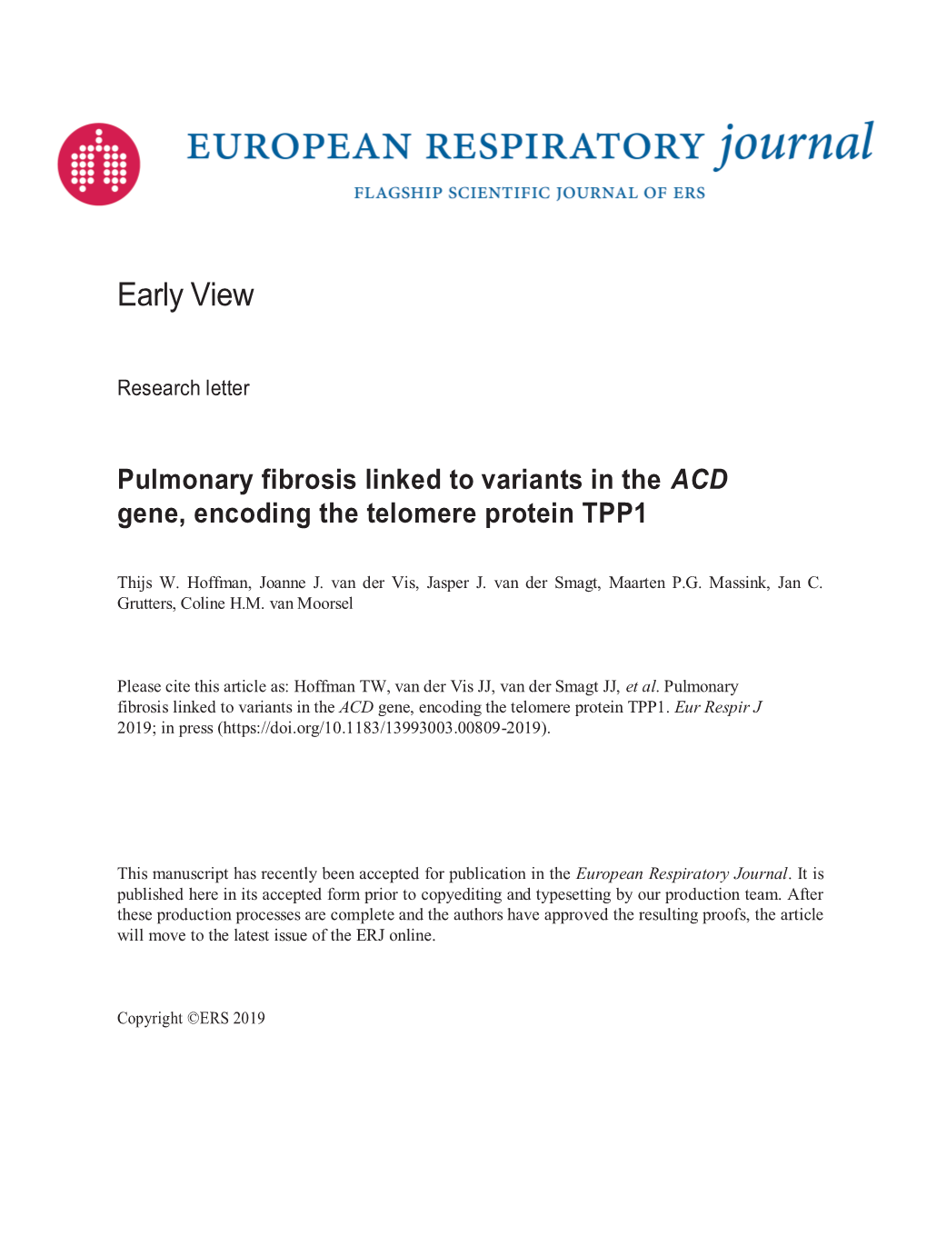 Pulmonary Fibrosis Linked to Variants in the ACD Gene, Encoding the Telomere Protein TPP1