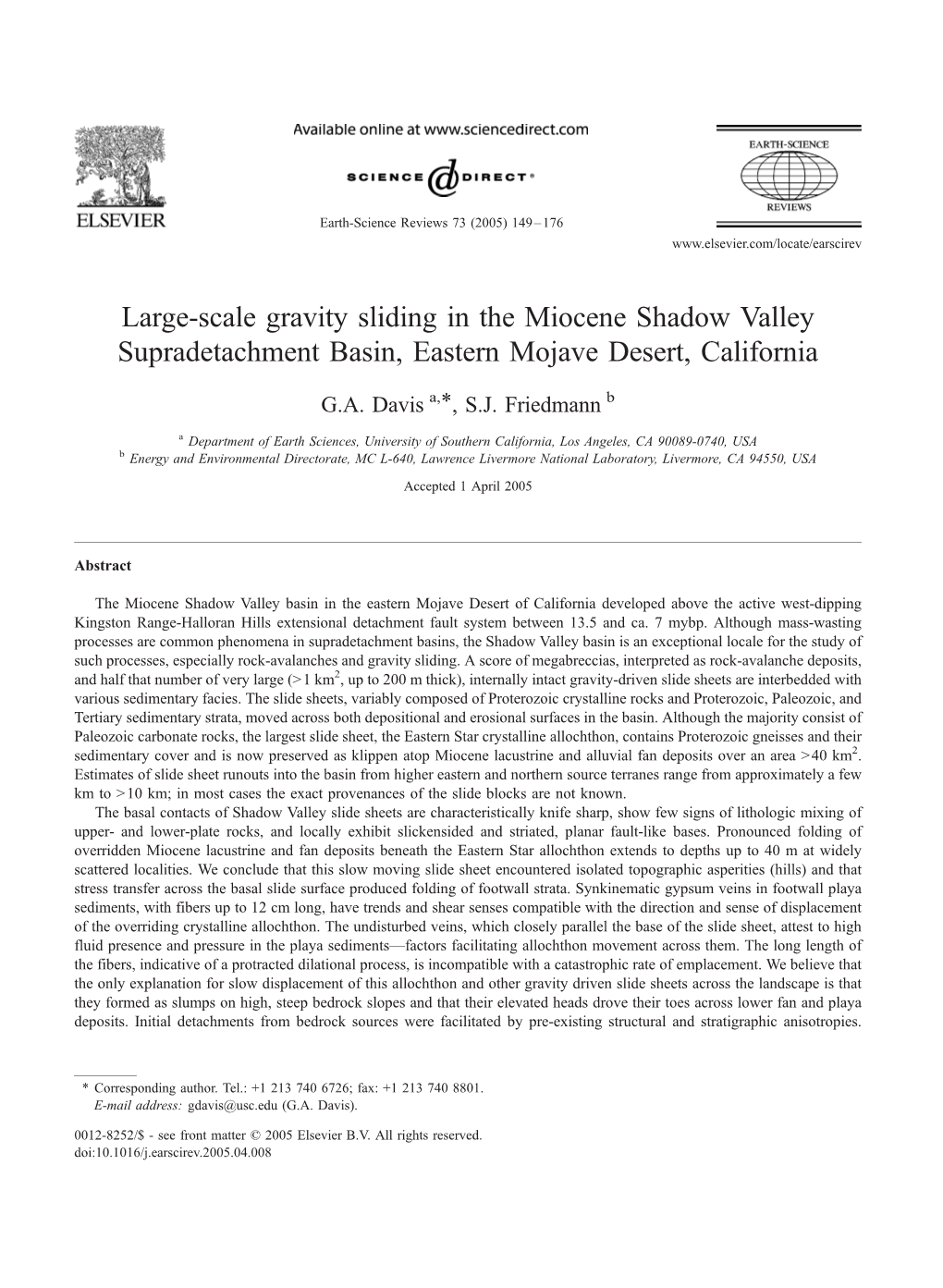 Large-Scale Gravity Sliding in the Miocene Shadow Valley Supradetachment Basin, Eastern Mojave Desert, California