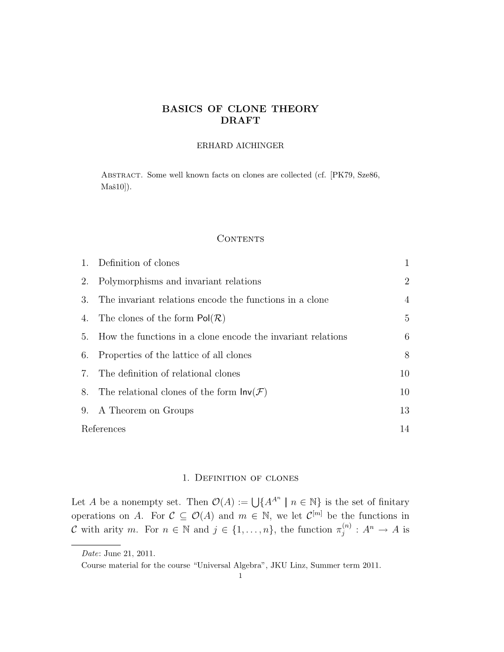 Basics of Clone Theory Draft