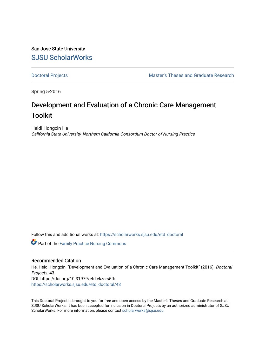 Development and Evaluation of a Chronic Care Management Toolkit