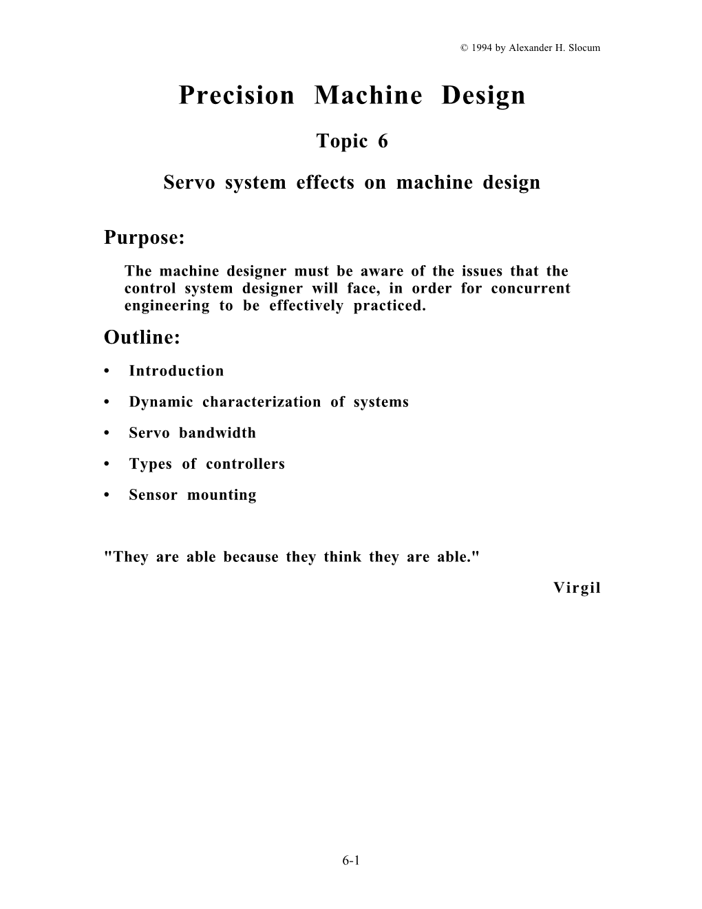 Topic 6 Servo System Effects on Machine Design Purpose
