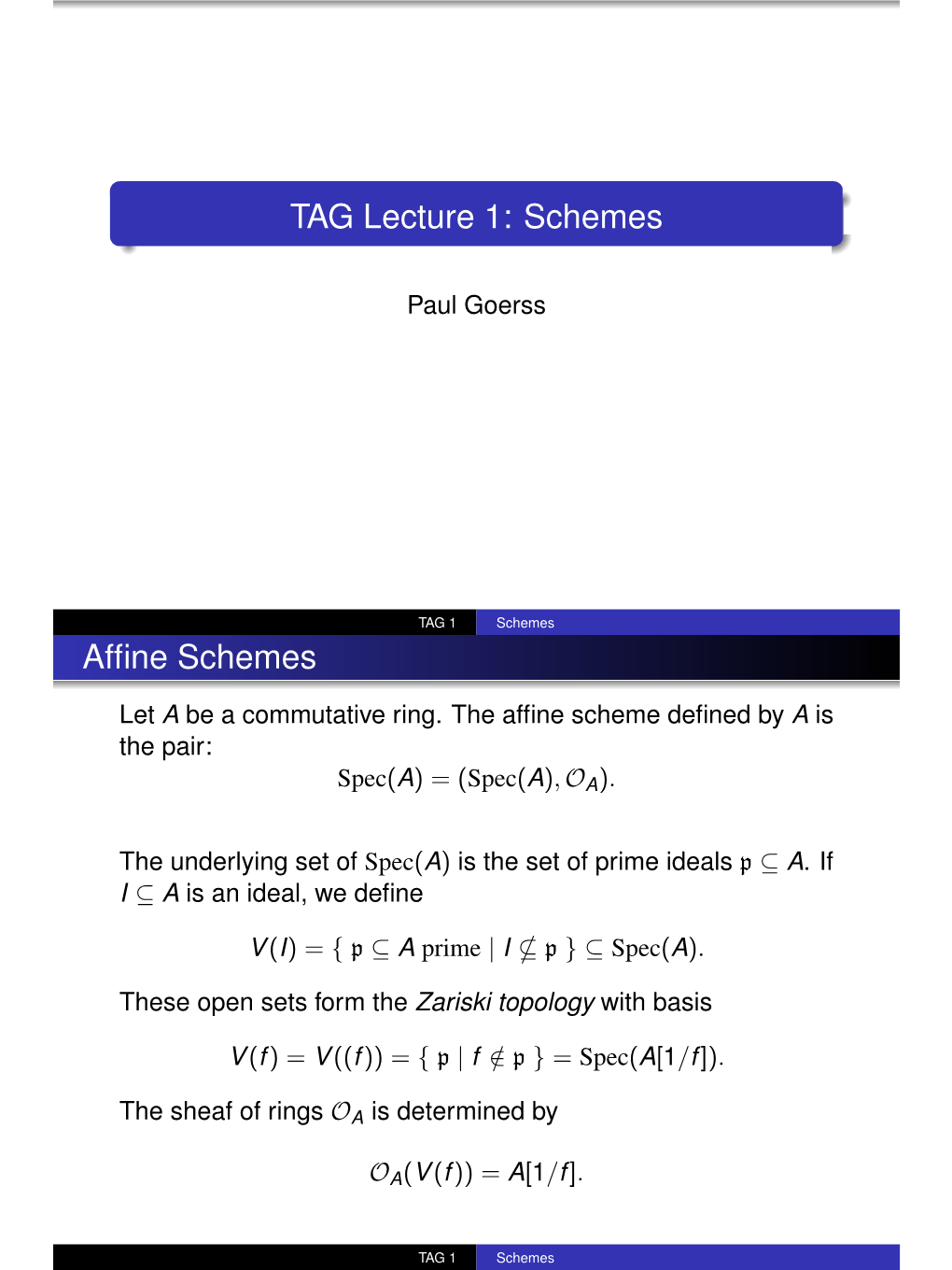 TAG Lecture 1: Schemes