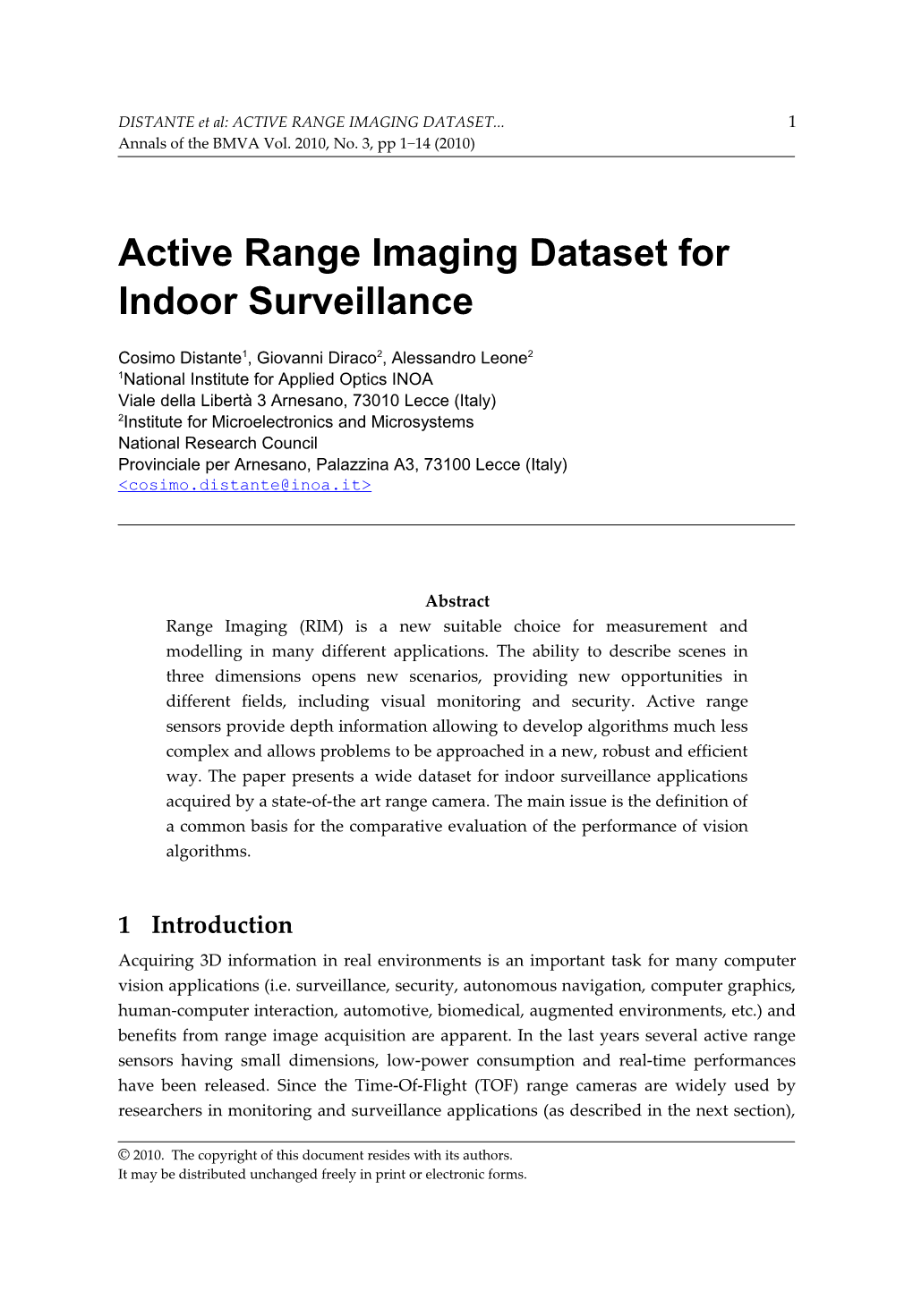 Active Range Imaging Dataset for Indoor Surveillance