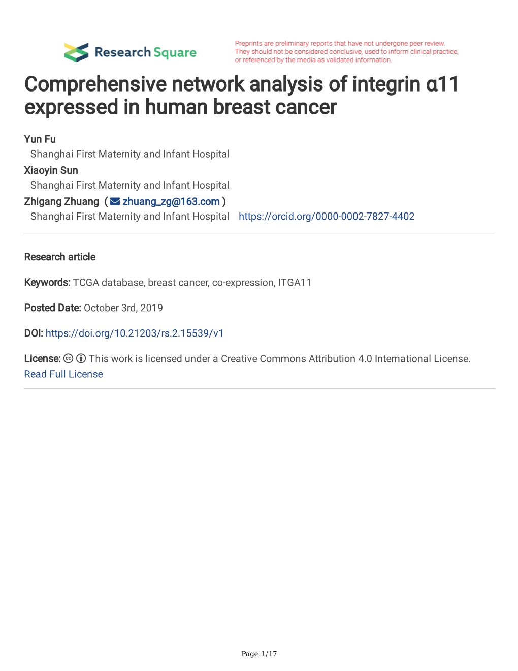 Comprehensive Network Analysis of Integrin Α11 Expressed in Human Breast Cancer