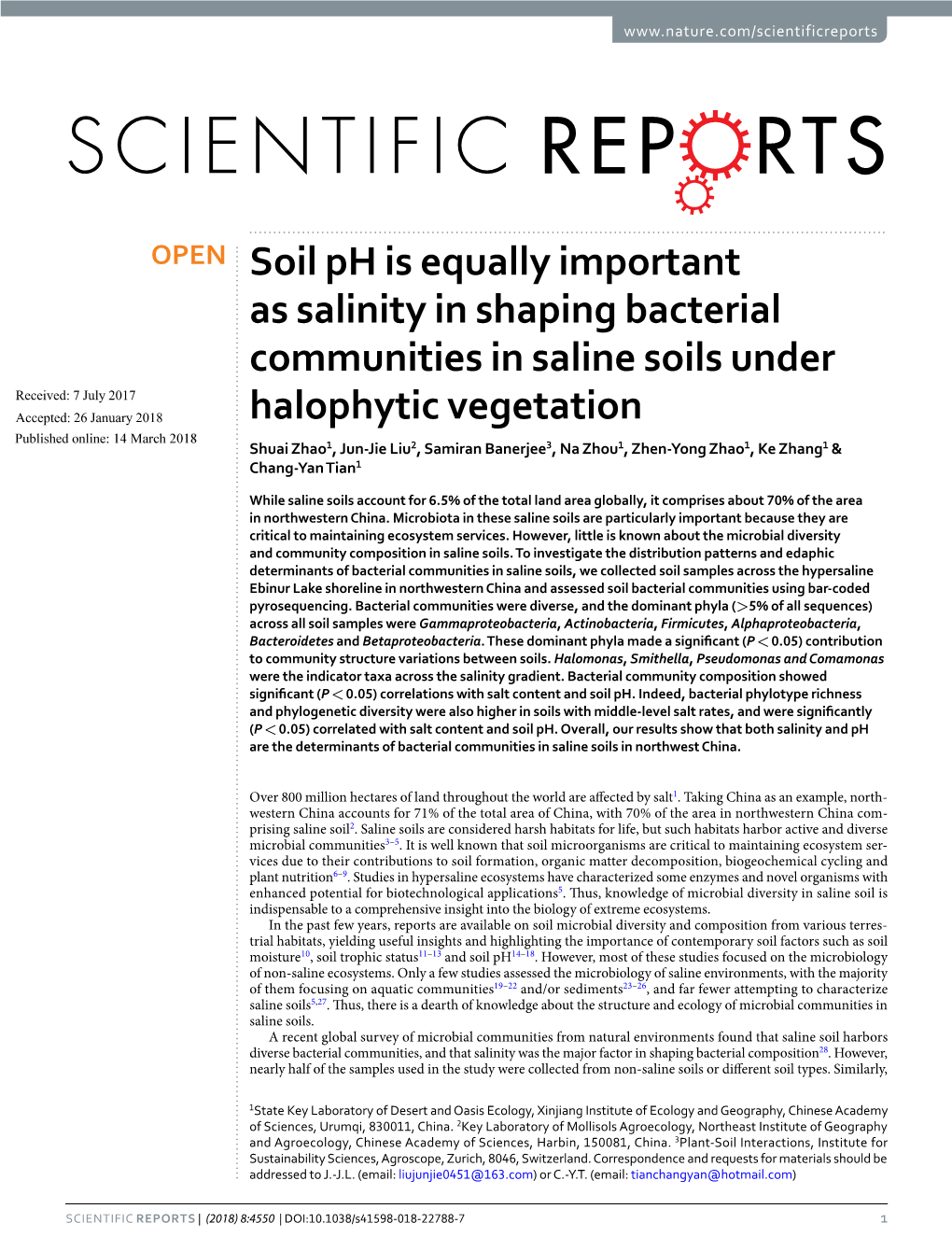 Soil Ph Is Equally Important As Salinity in Shaping Bacterial Communities In
